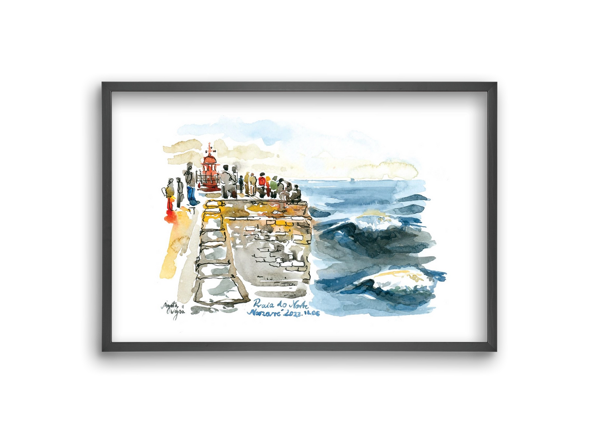 NAZARÉ Lighthouse, Portugal - 2023.11.06., 30x20 cm (30x20 cm), Fekete keret