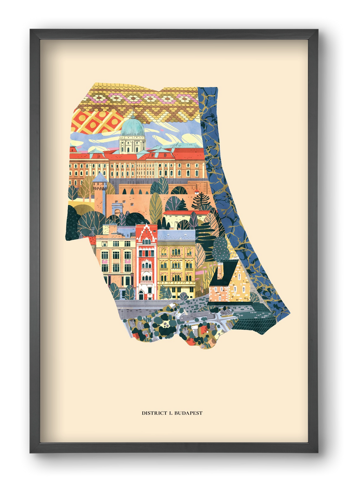 Budapest, I. kerület (B sorozat), 40x60 cm (40x60 cm), Fekete keret