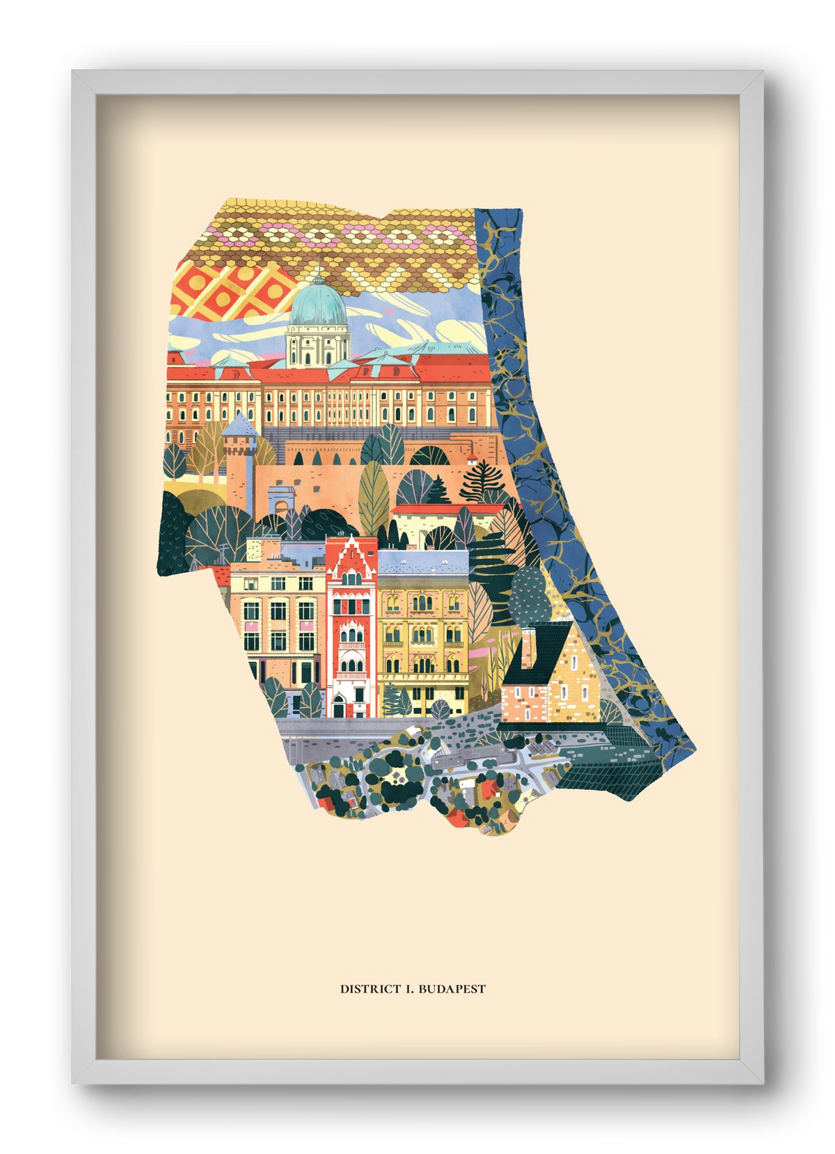 Budapest, I. kerület (B sorozat), 40x60 cm (40x60 cm), Fehér keret