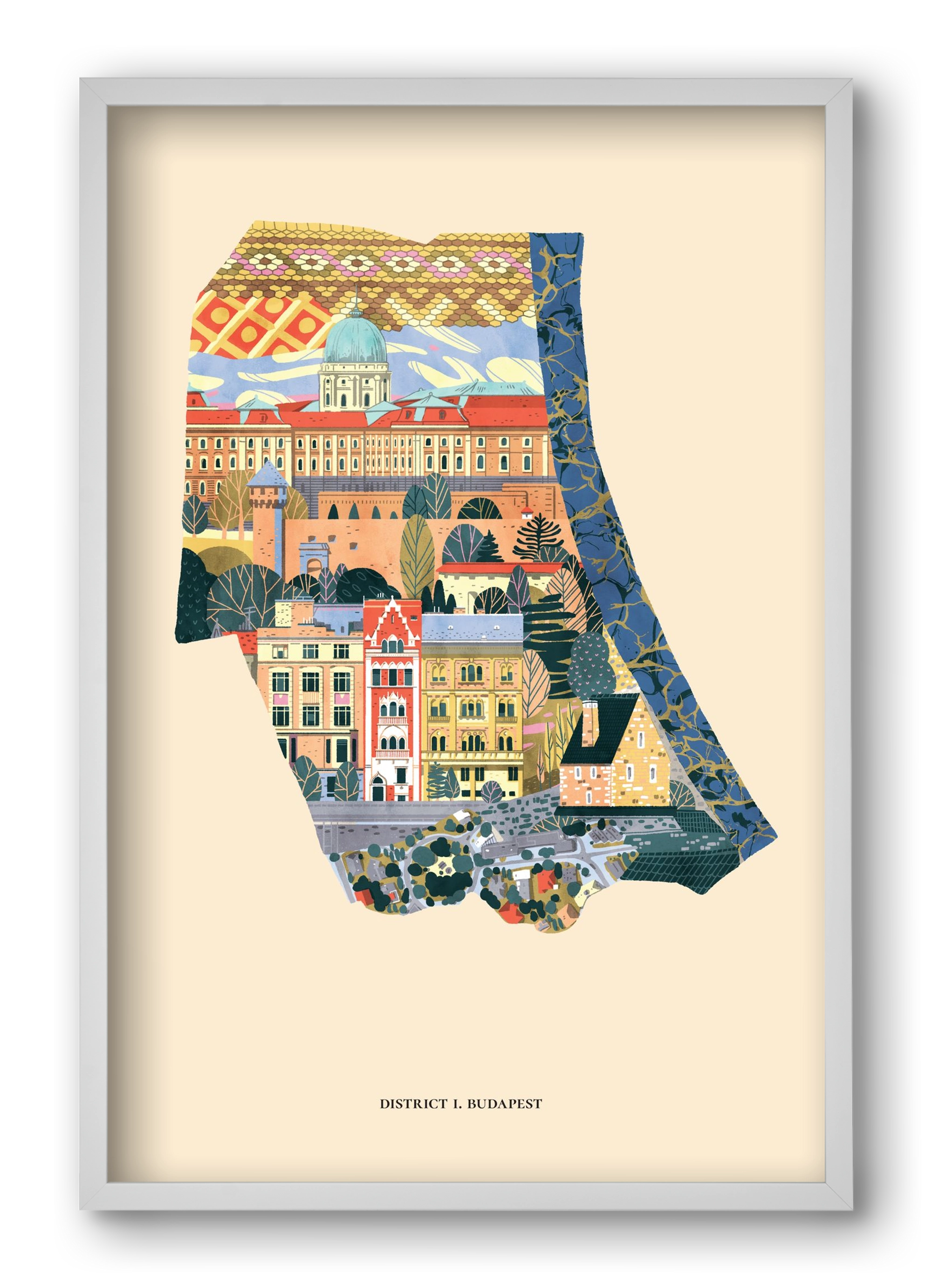 Budapest, I. kerület (B sorozat), 40x60 cm (40x60 cm), Fehér keret