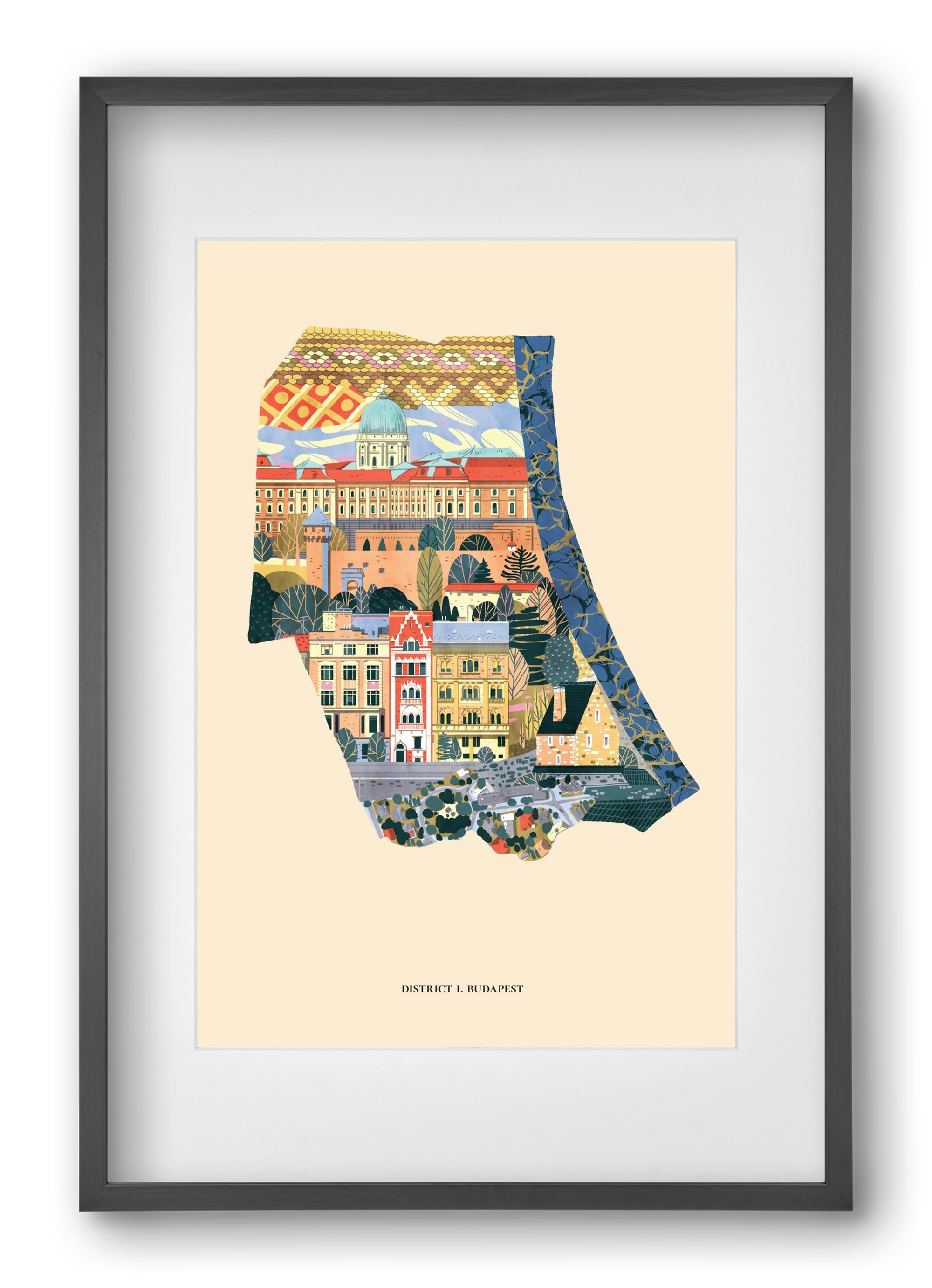 Budapest, I. kerület (B sorozat), 40x60 cm (30x45 cm), Fekete keret, paszpartuval