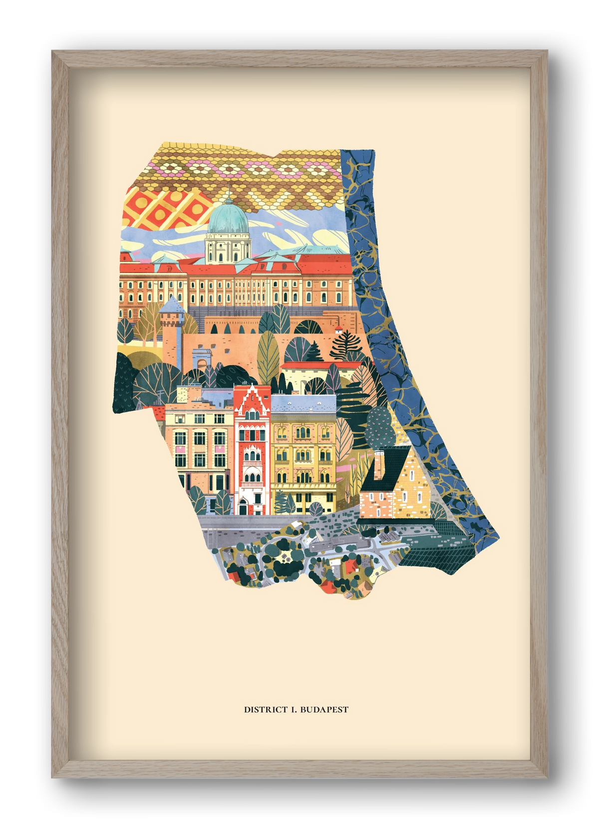 Budapest, I. kerület (B sorozat), 40x60 cm (40x60 cm), Tölgy keret