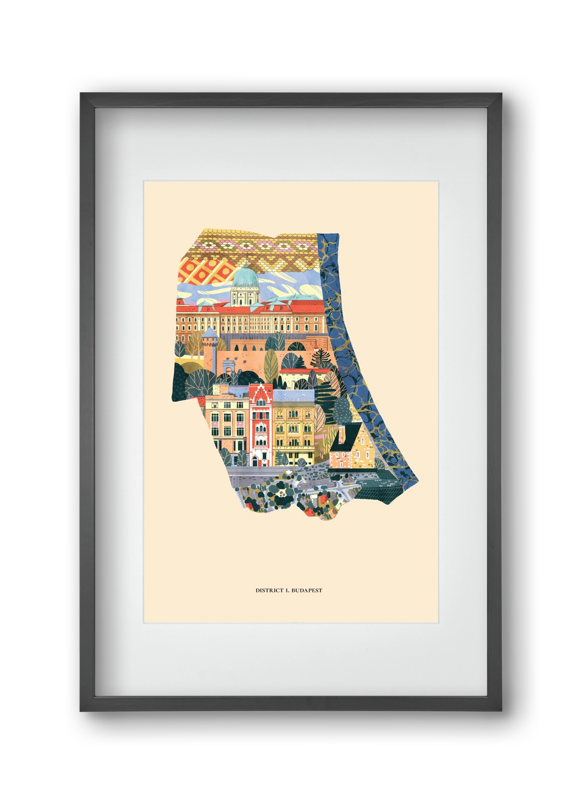 Budapest, I. kerület (B sorozat), 30x45 cm (20x30 cm), Fekete keret, paszpartuval