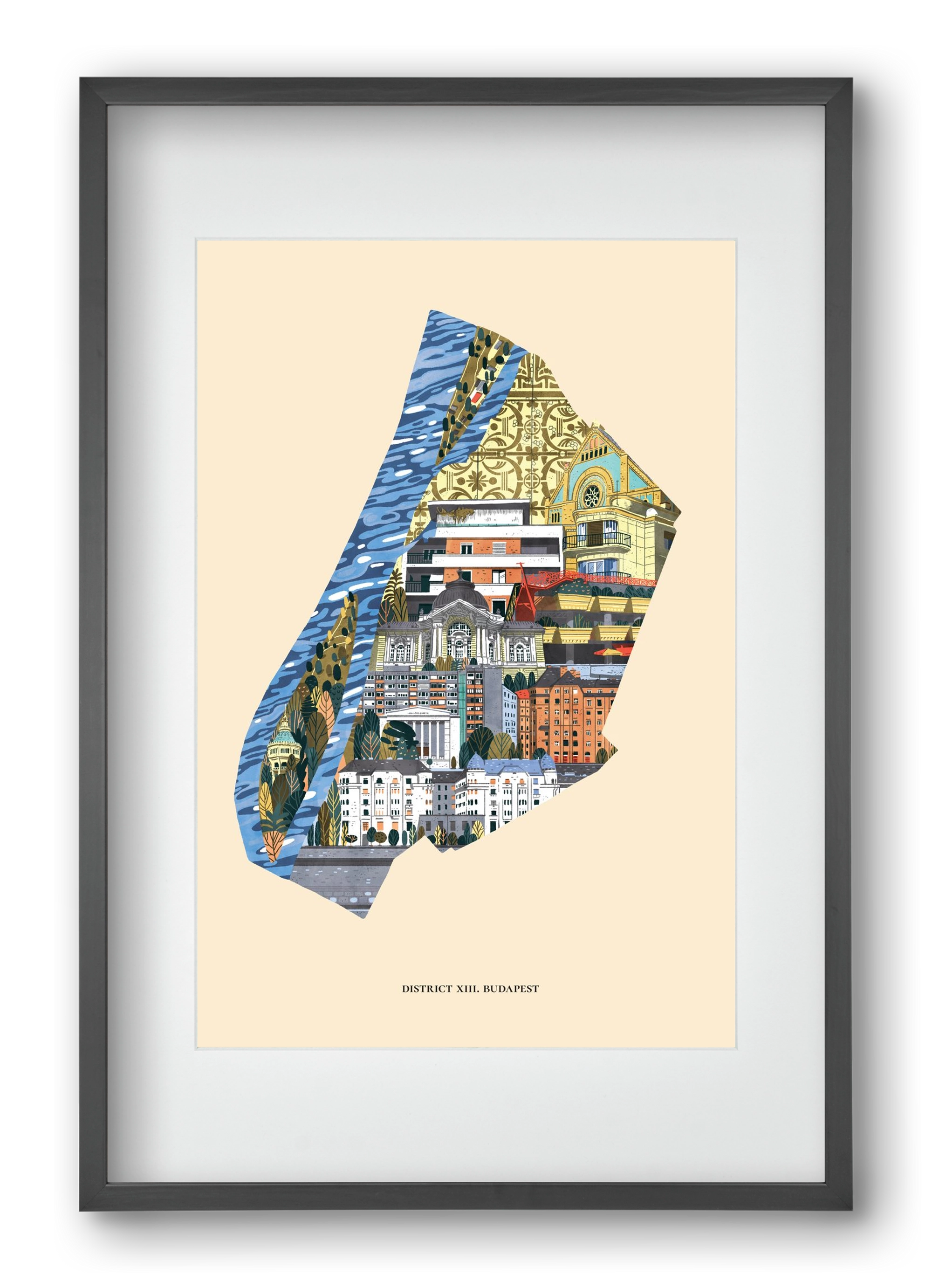 Budapest, XIII. kerület (B sorozat), 40x60 cm (30x45 cm), Fekete keret, paszpartuval