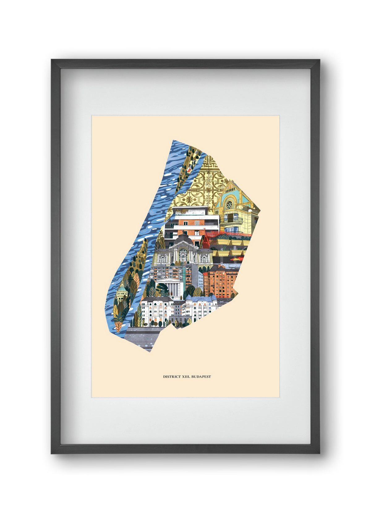 Budapest, XIII. kerület (B sorozat), 30x45 cm (20x30 cm), Fekete keret, paszpartuval