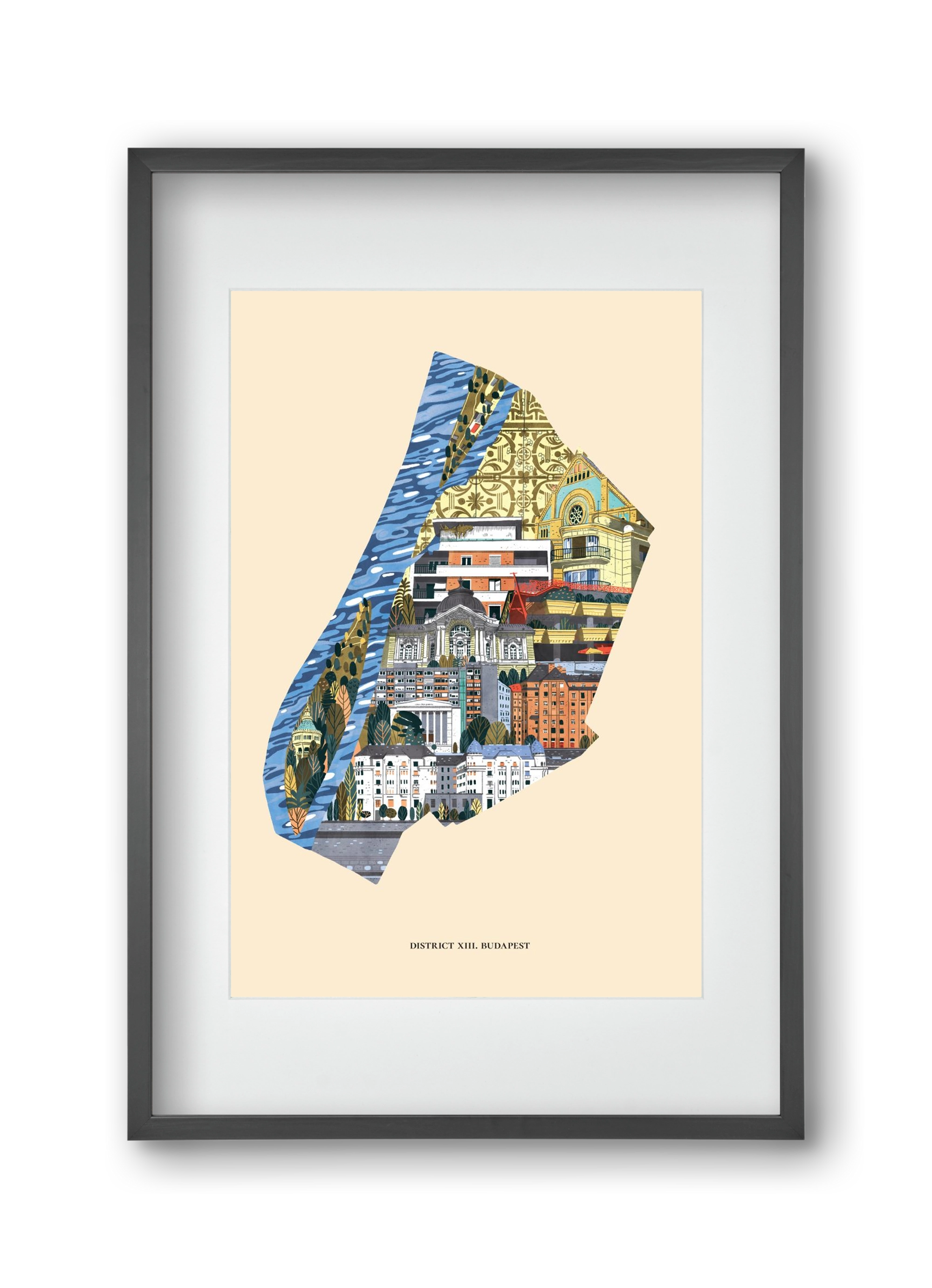 Budapest, XIII. kerület (B sorozat), 30x45 cm (20x30 cm), Fekete keret, paszpartuval
