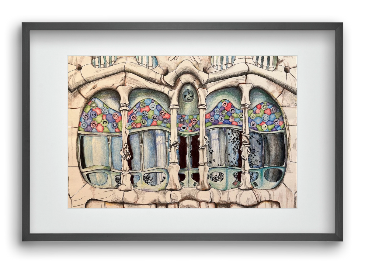 casa batlló, 60x40 cm (45x30 cm), Fekete keret, paszpartuval