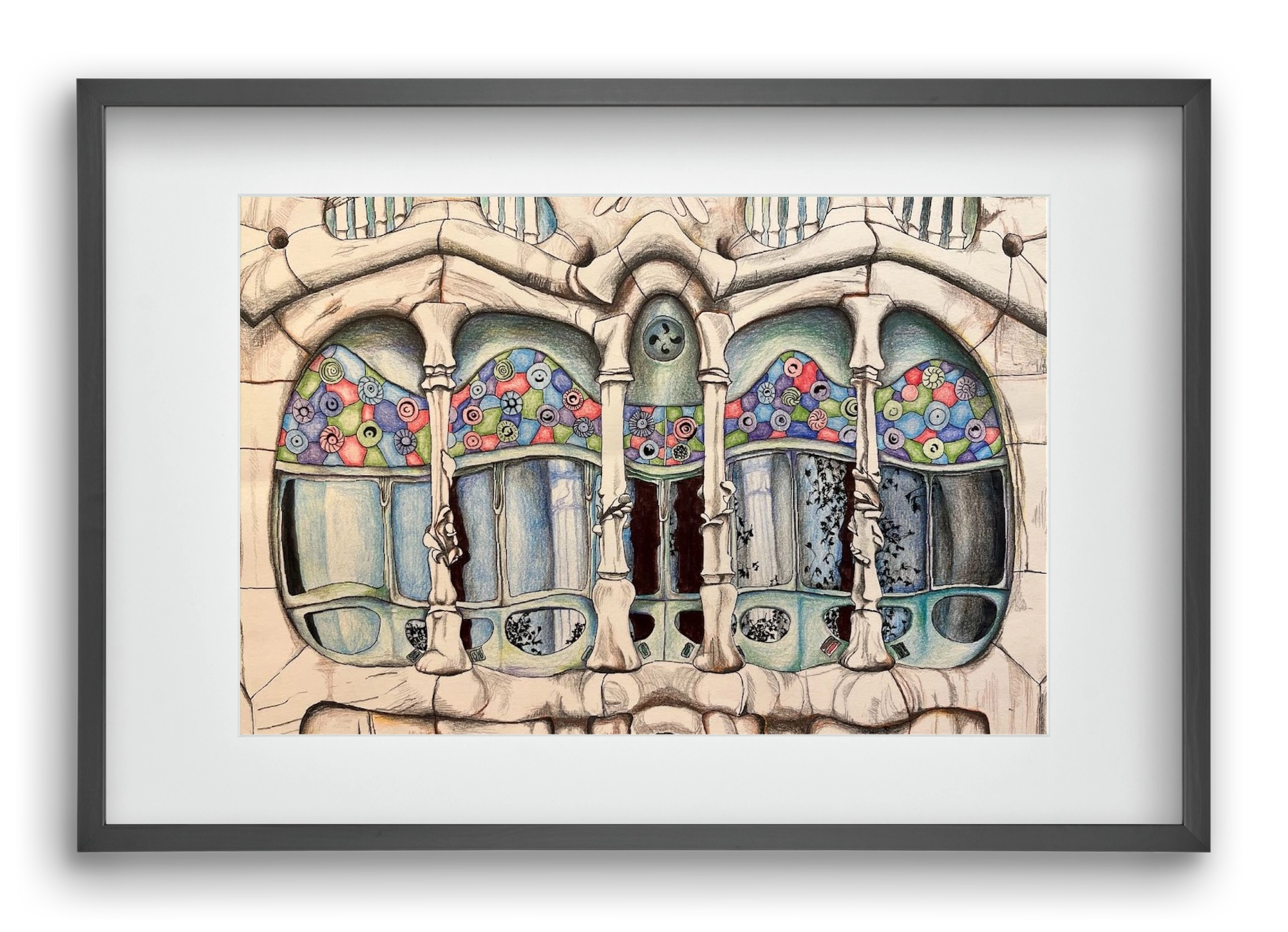 casa batlló, 60x40 cm (45x30 cm), Fekete keret, paszpartuval