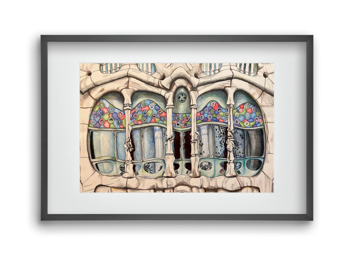 casa batlló, 45x30 cm (30x20 cm), Fekete keret, paszpartuval