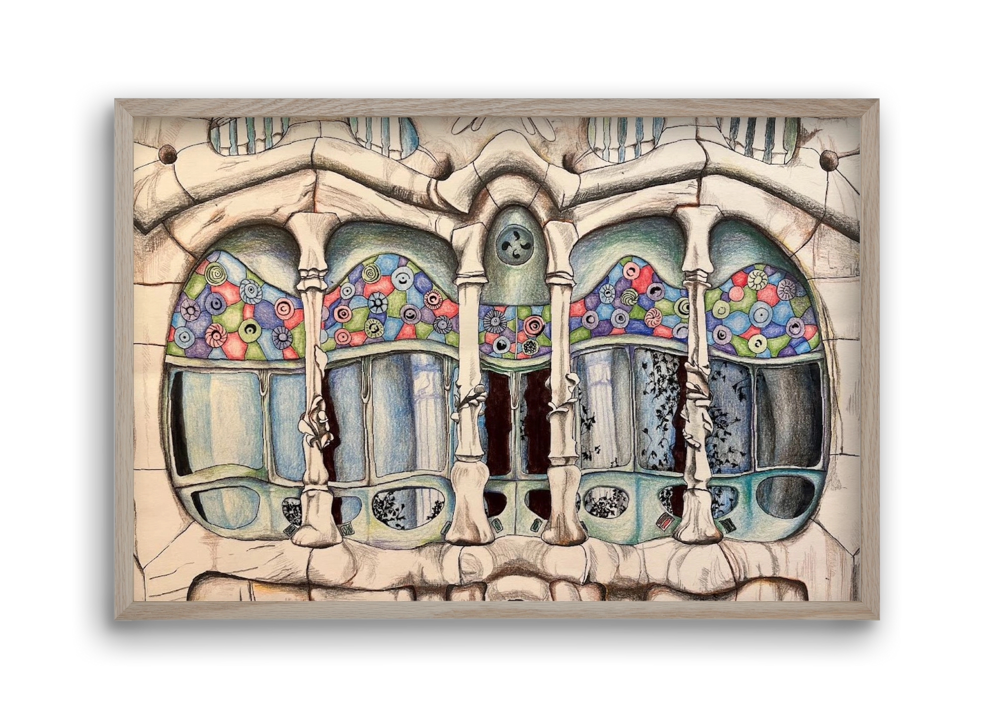 casa batlló, 45x30 cm (45x30 cm), Tölgy keret