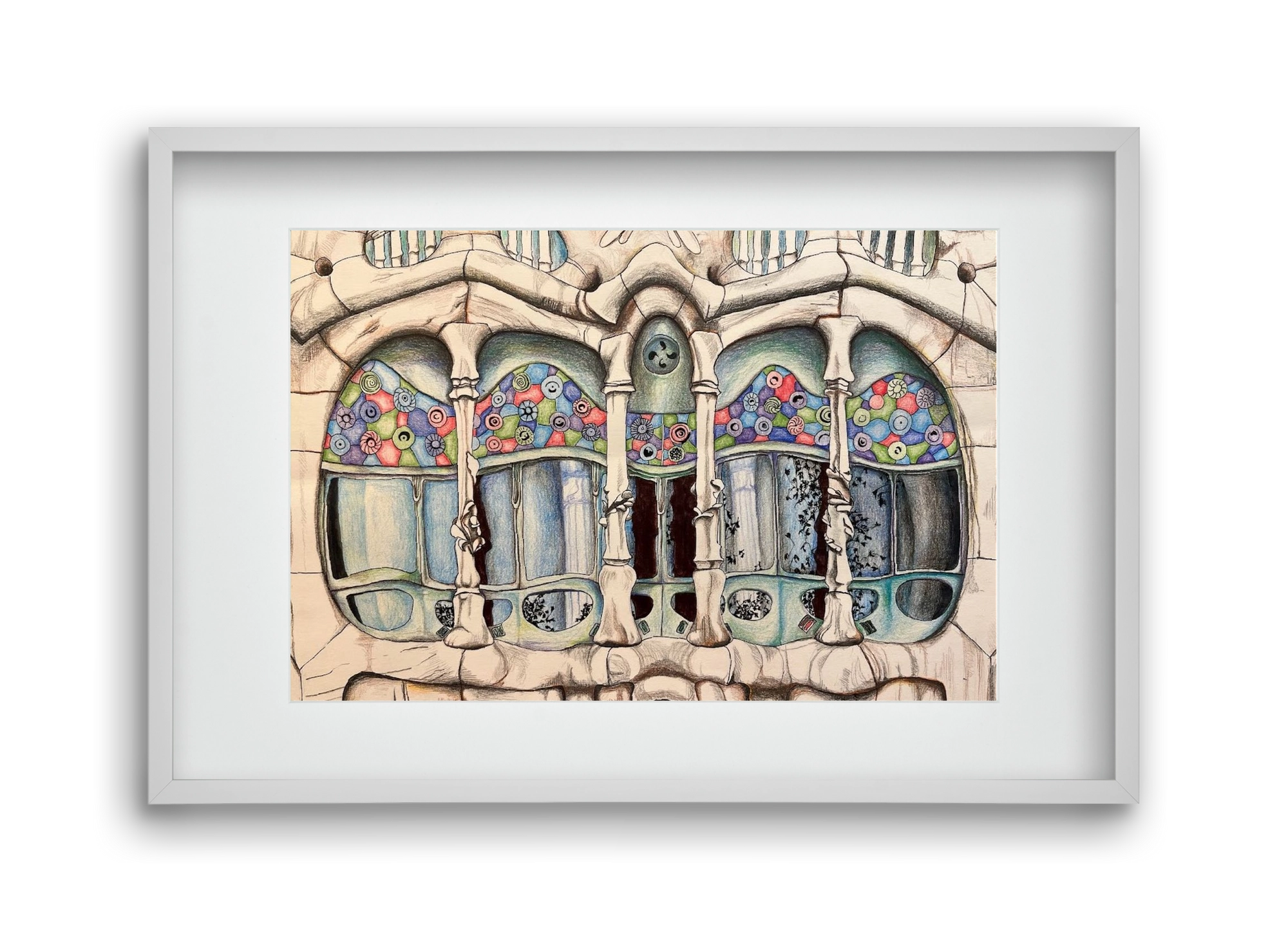 casa batlló, 45x30 cm (30x20 cm), Fehér keret, paszpartuval