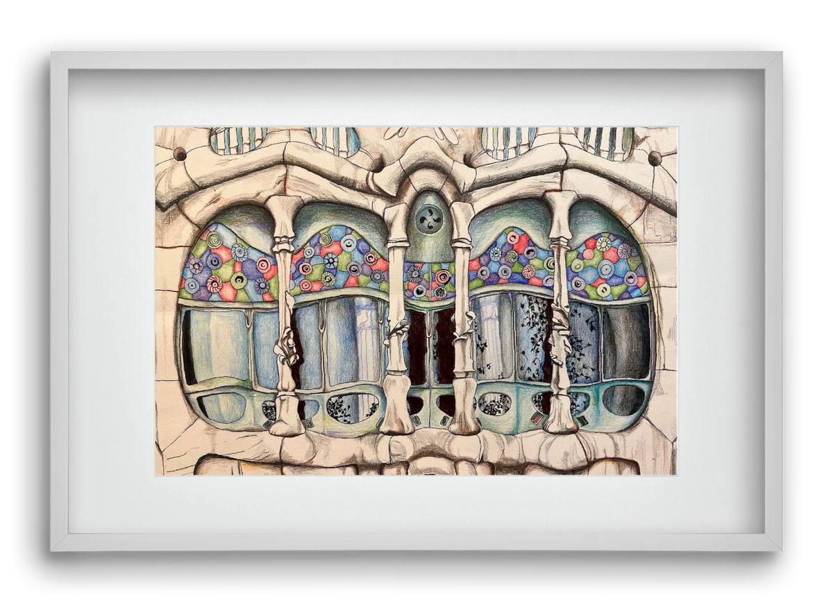 casa batlló, 60x40 cm (45x30 cm), Fehér keret, paszpartuval