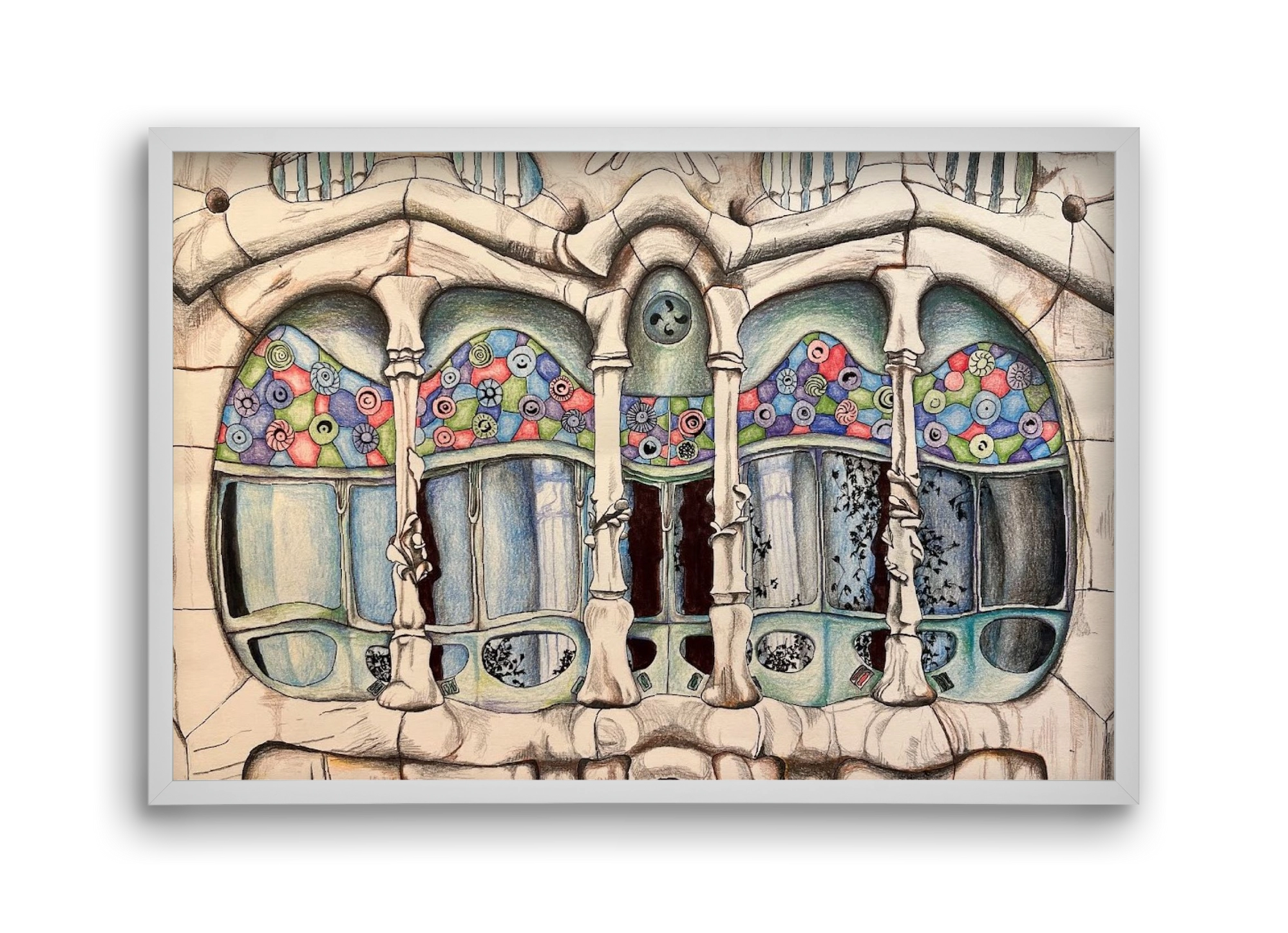 casa batlló, 45x30 cm (45x30 cm), Fehér keret