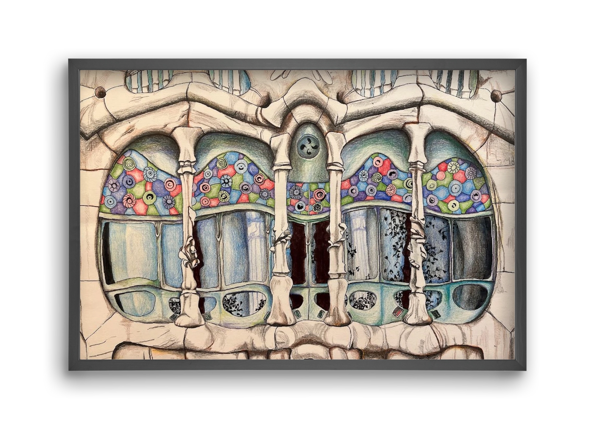 casa batlló, 45x30 cm (45x30 cm), Fekete keret