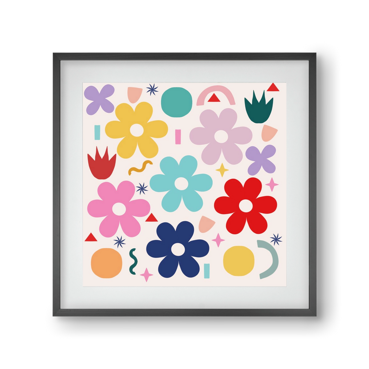 Happy Florals , 30x30 cm (20x20 cm), Fekete keret, paszpartuval