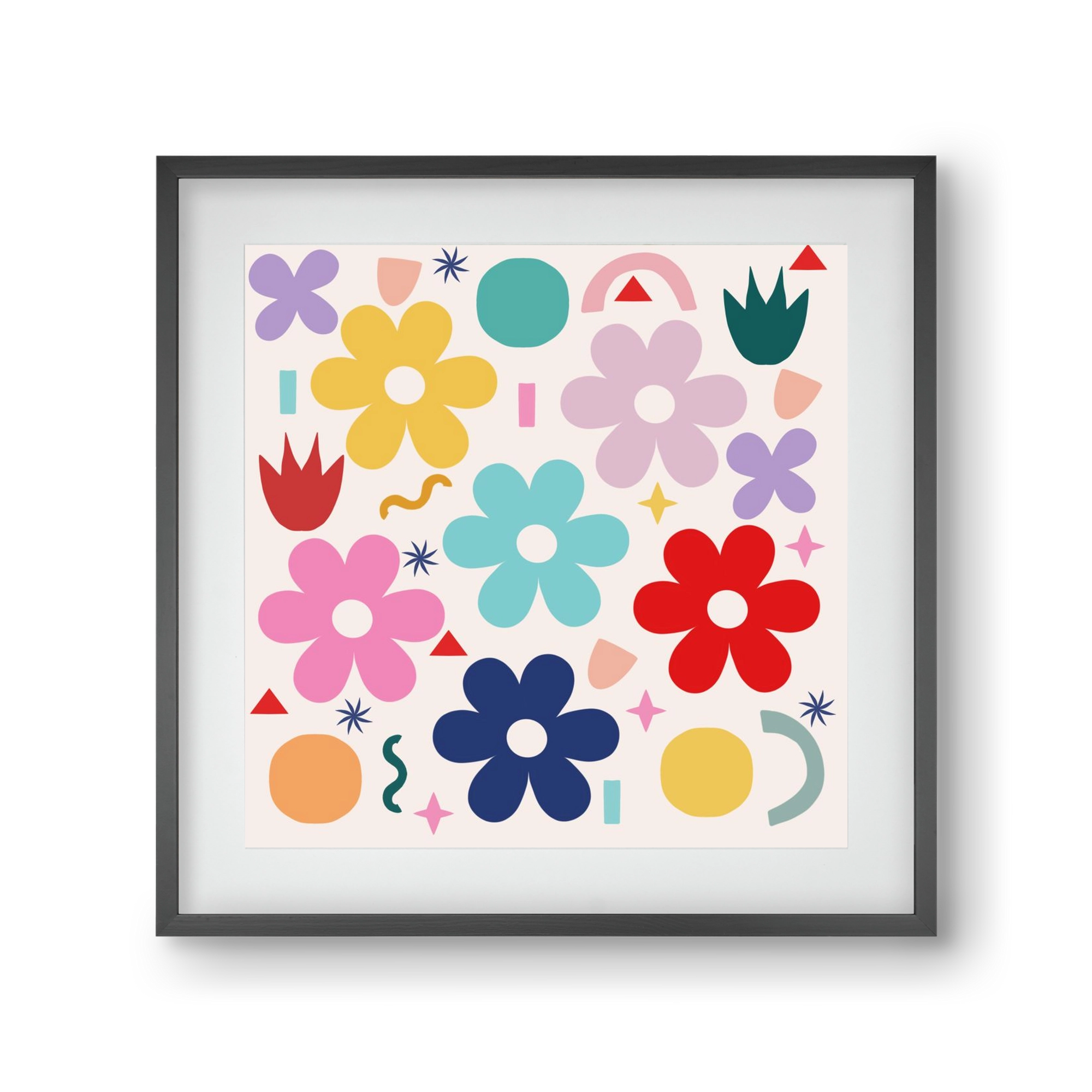 Happy Florals , 30x30 cm (20x20 cm), Fekete keret, paszpartuval
