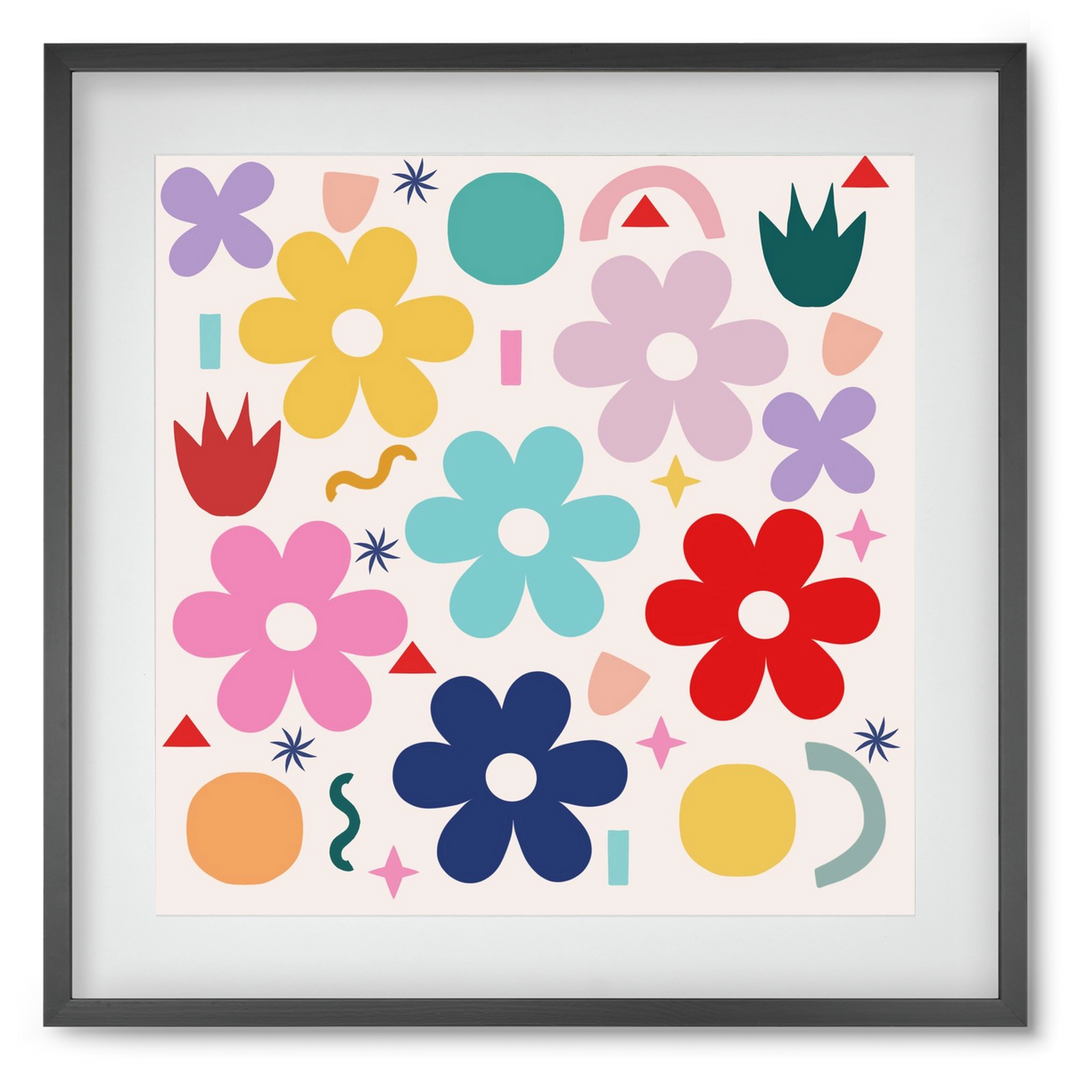 Happy Florals , 50x50 cm (40x40 cm), Fekete keret, paszpartuval