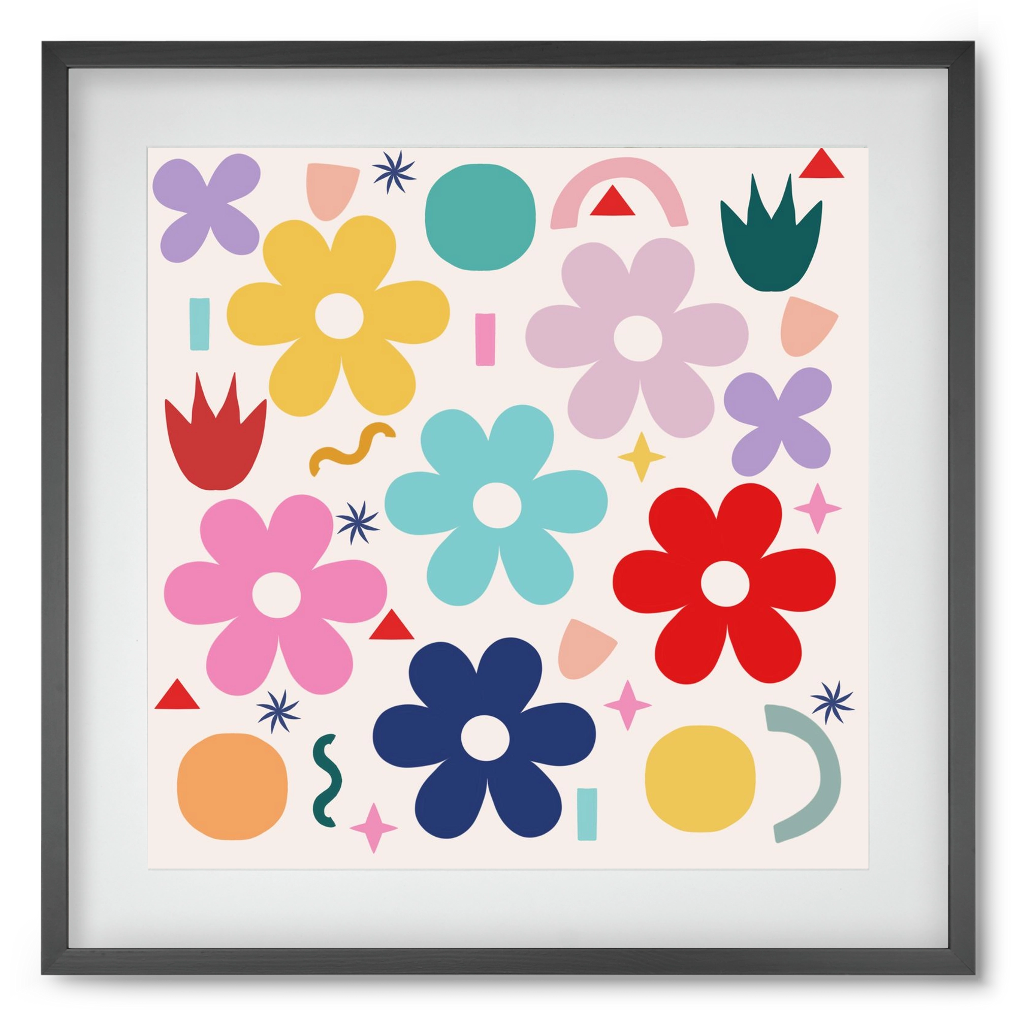Happy Florals , 50x50 cm (40x40 cm), Fekete keret, paszpartuval