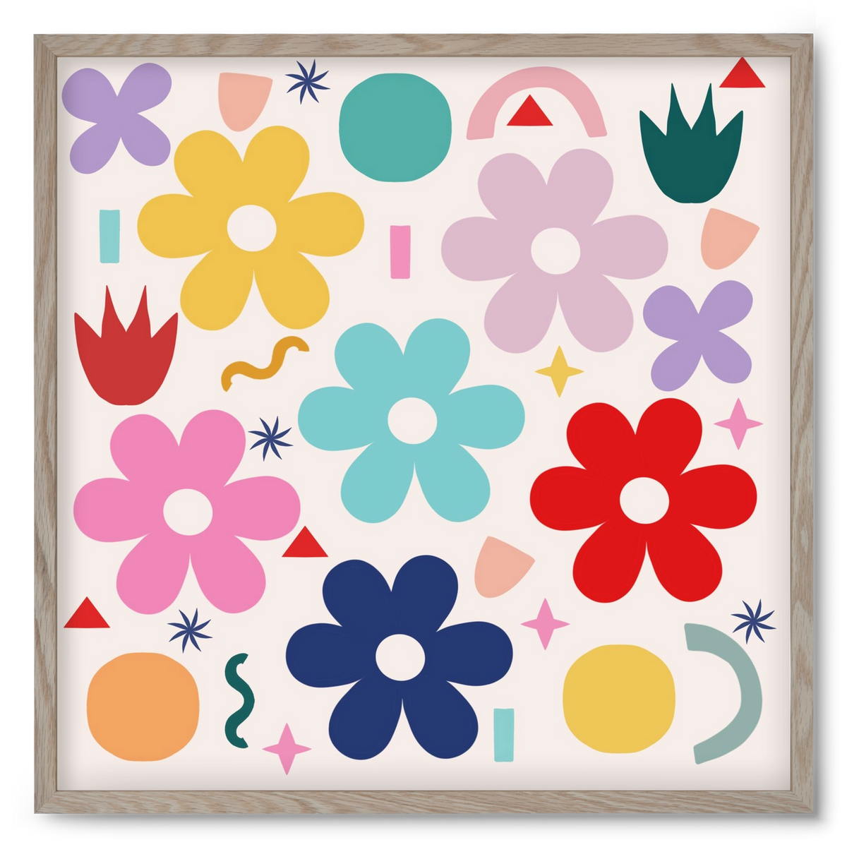 Happy Florals , 50x50 cm (50x50 cm), Tölgy keret