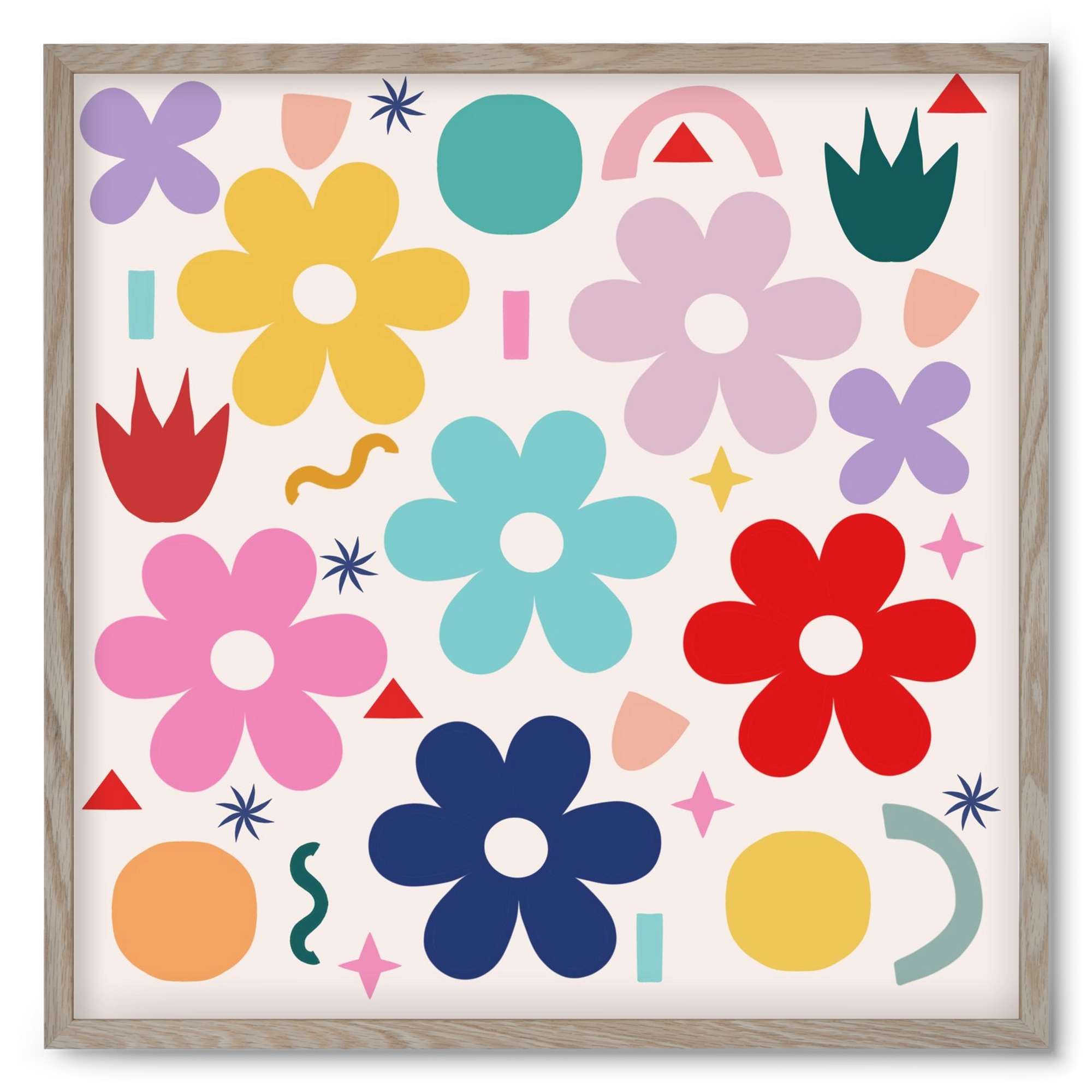 Happy Florals , 50x50 cm (50x50 cm), Tölgy keret