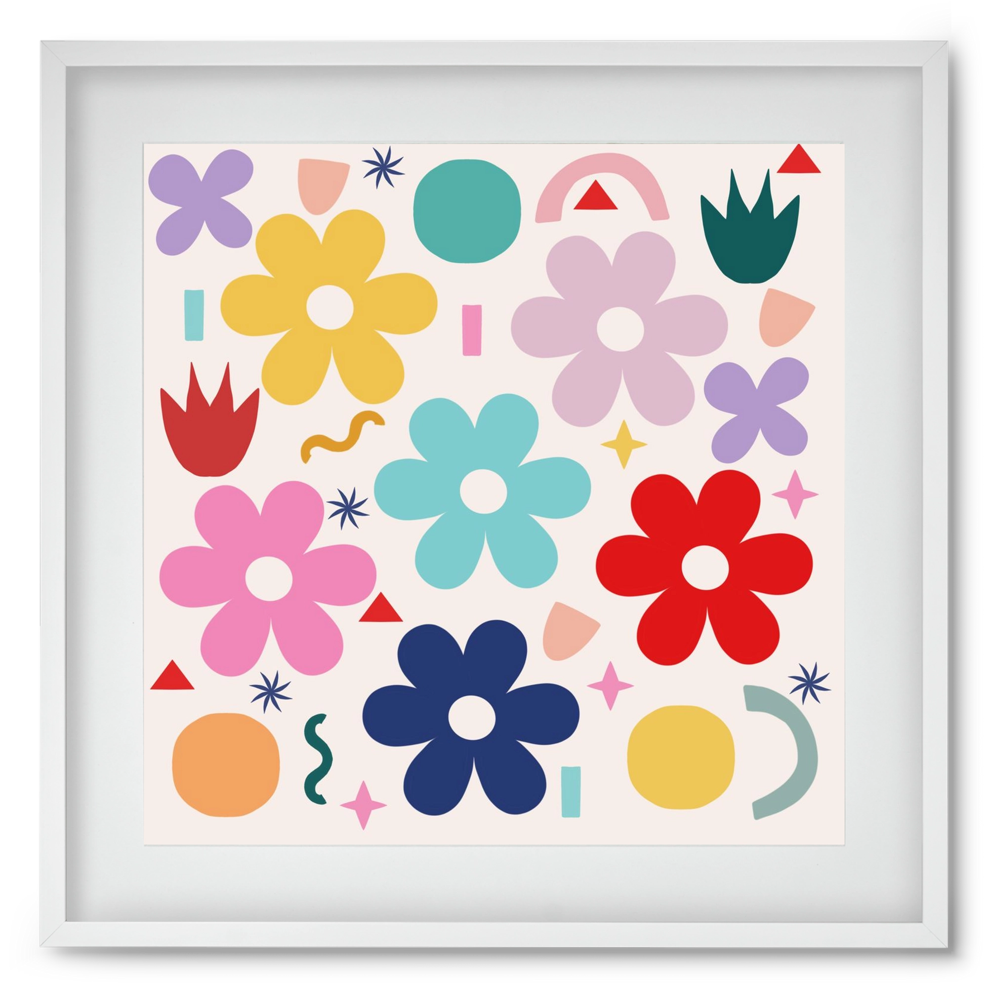 Happy Florals , 50x50 cm (40x40 cm), Fehér keret, paszpartuval