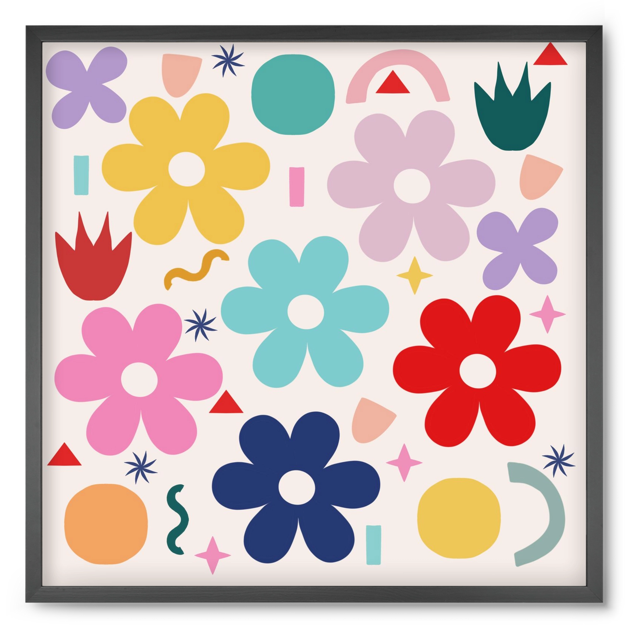 Happy Florals , 50x50 cm (50x50 cm), Fekete keret