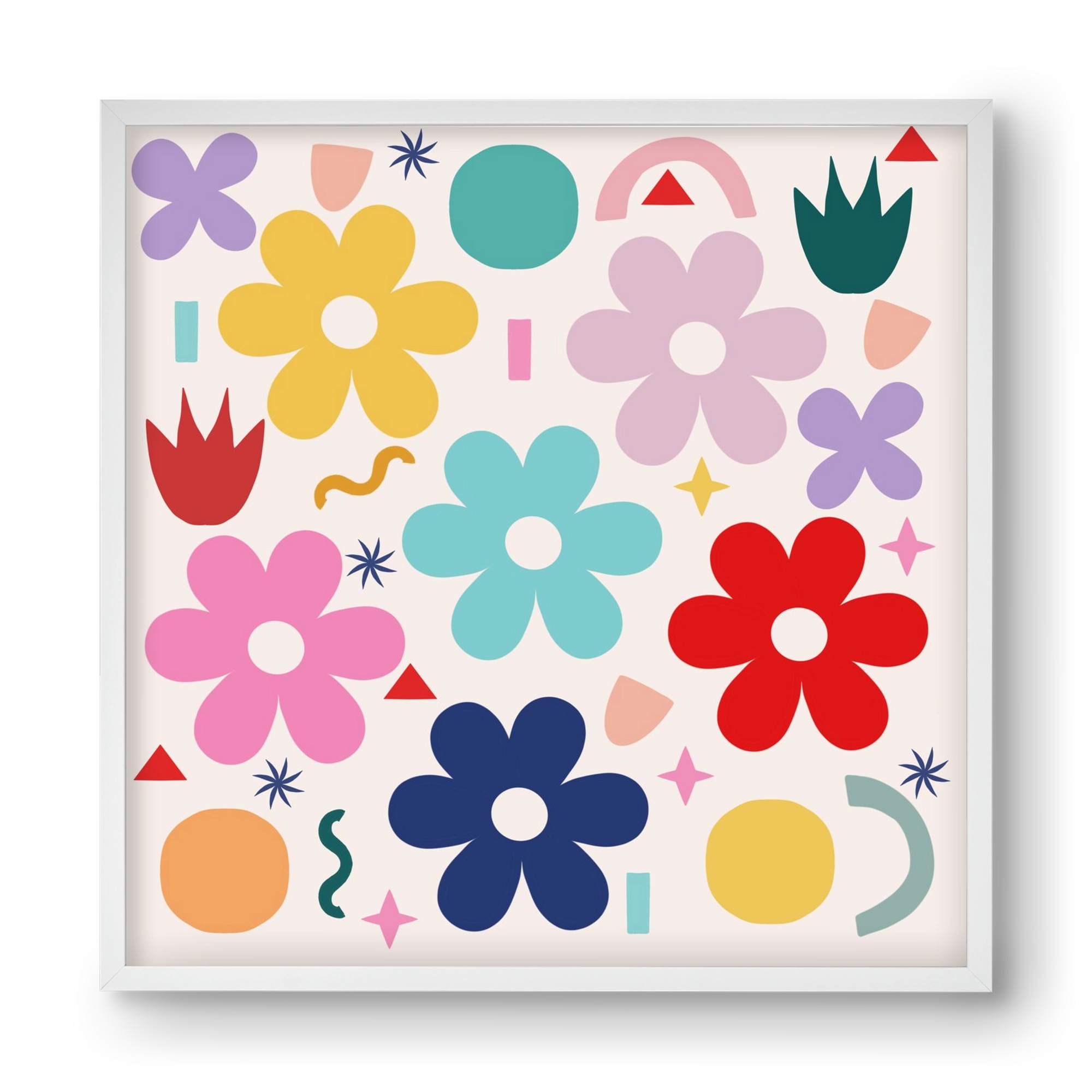 Happy Florals , 40x40 cm (40x40 cm), Fehér keret