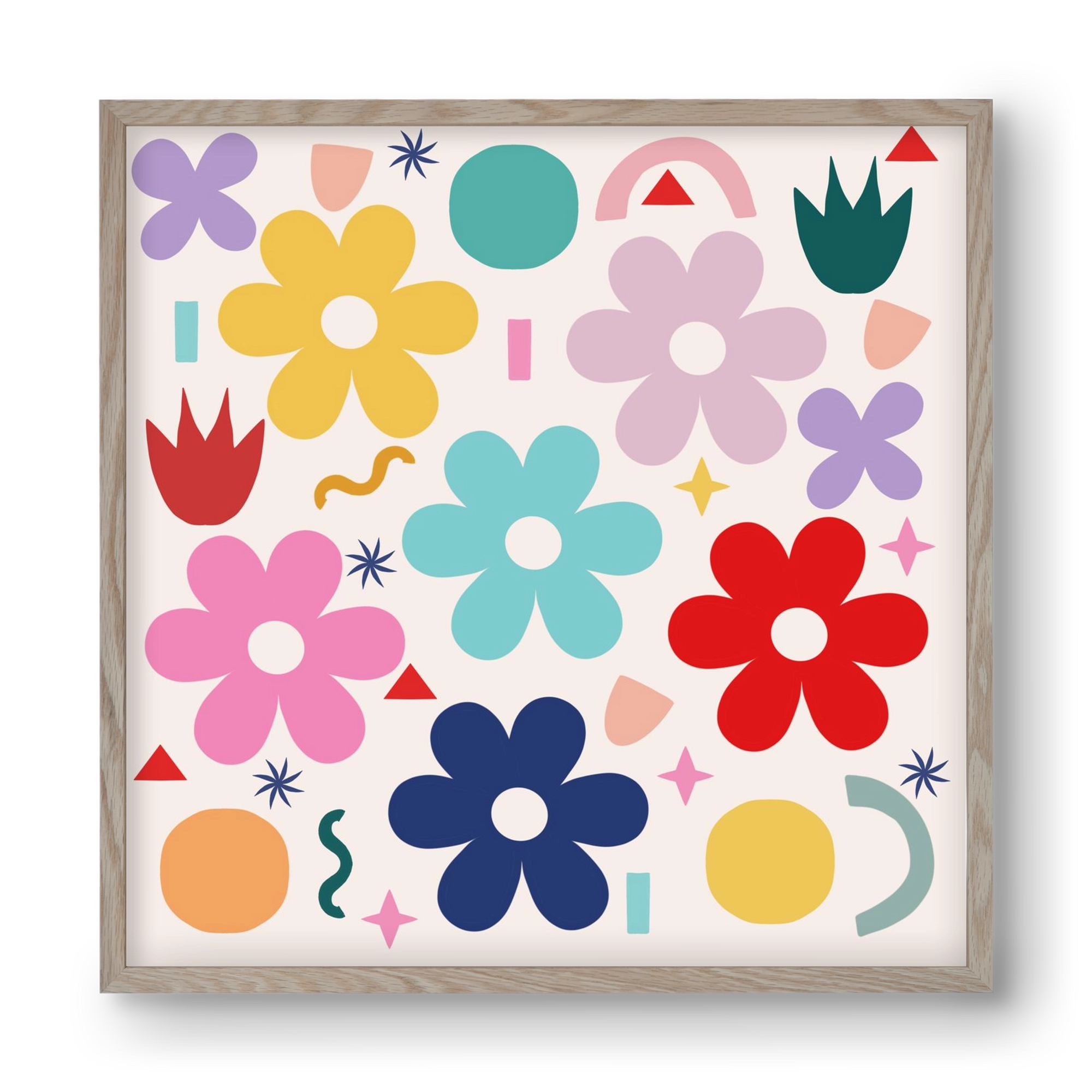 Happy Florals , 40x40 cm (40x40 cm), Tölgy keret