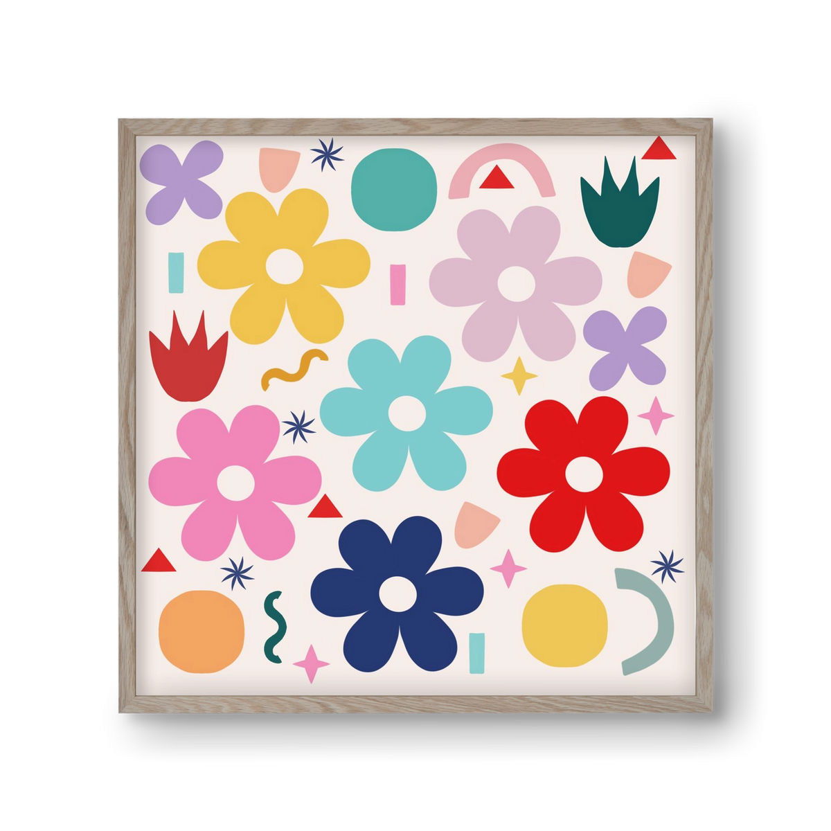 Happy Florals , 30x30 cm (30x30 cm), Tölgy keret