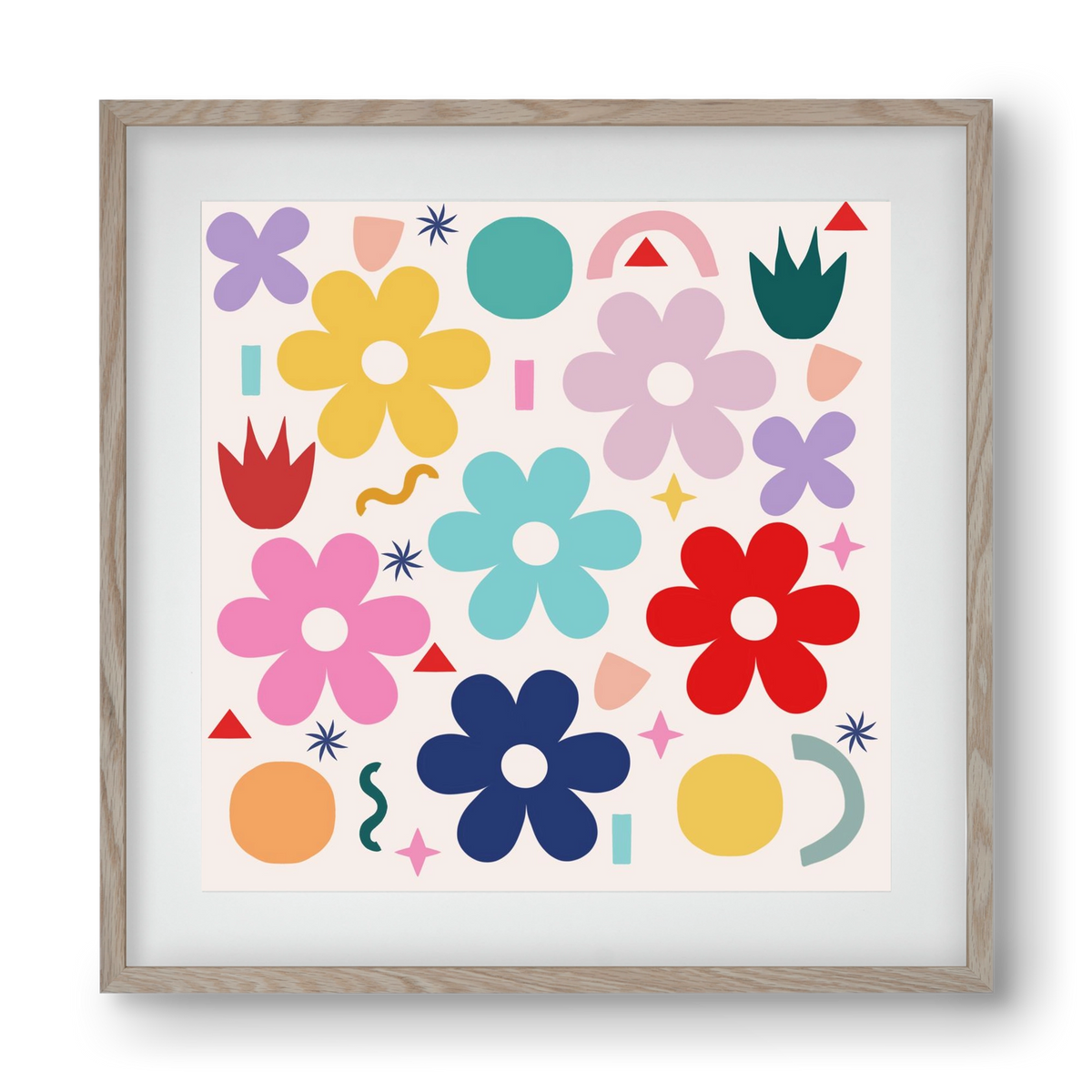 Happy Florals , 40x40 cm (30x30 cm), Tölgy keret, paszpartuval