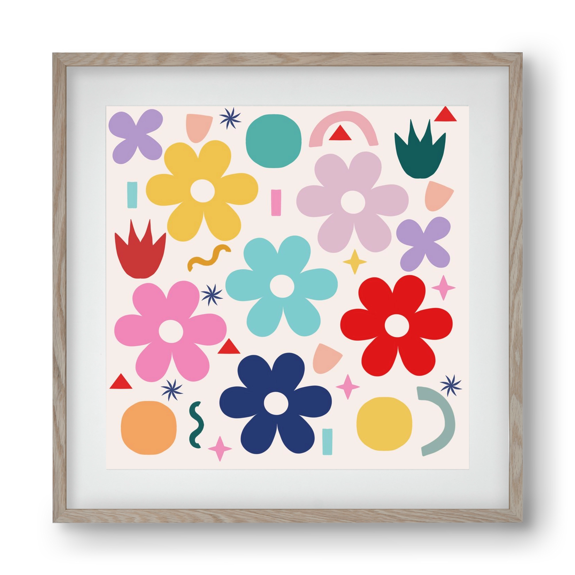 Happy Florals , 40x40 cm (30x30 cm), Tölgy keret, paszpartuval