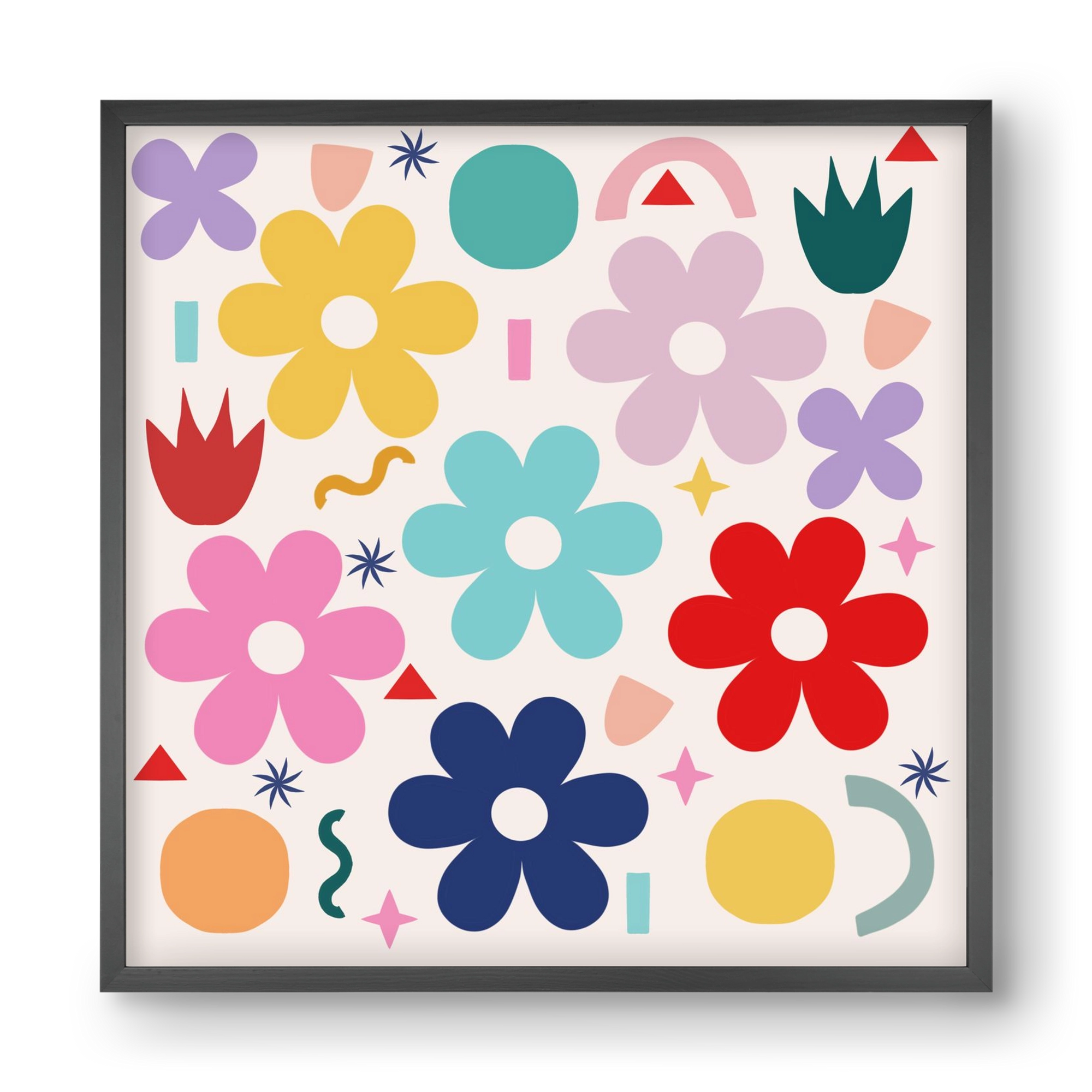 Happy Florals , 40x40 cm (40x40 cm), Fekete keret