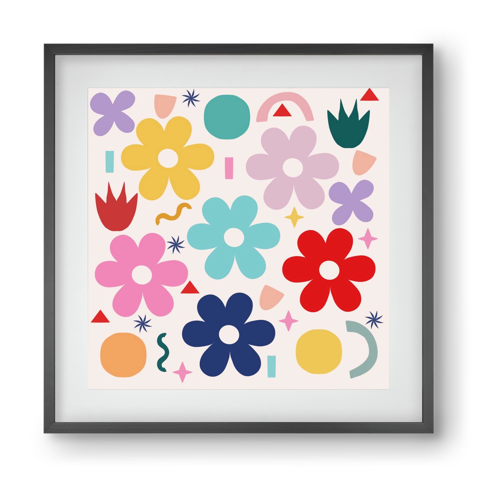 Happy Florals , 40x40 cm (30x30 cm), Fekete keret, paszpartuval