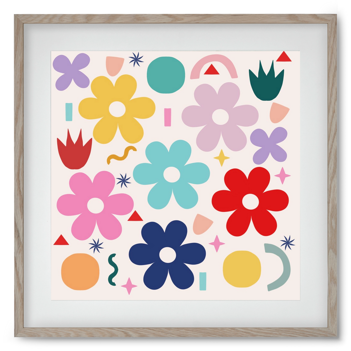 Happy Florals , 50x50 cm (40x40 cm), Tölgy keret, paszpartuval