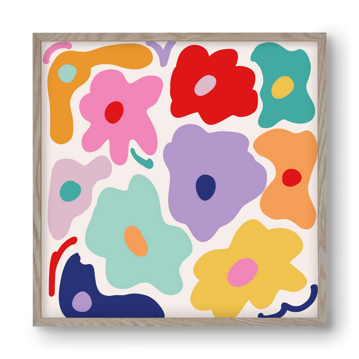 Liquid Flowers , 40x40 cm (40x40 cm), Tölgy keret