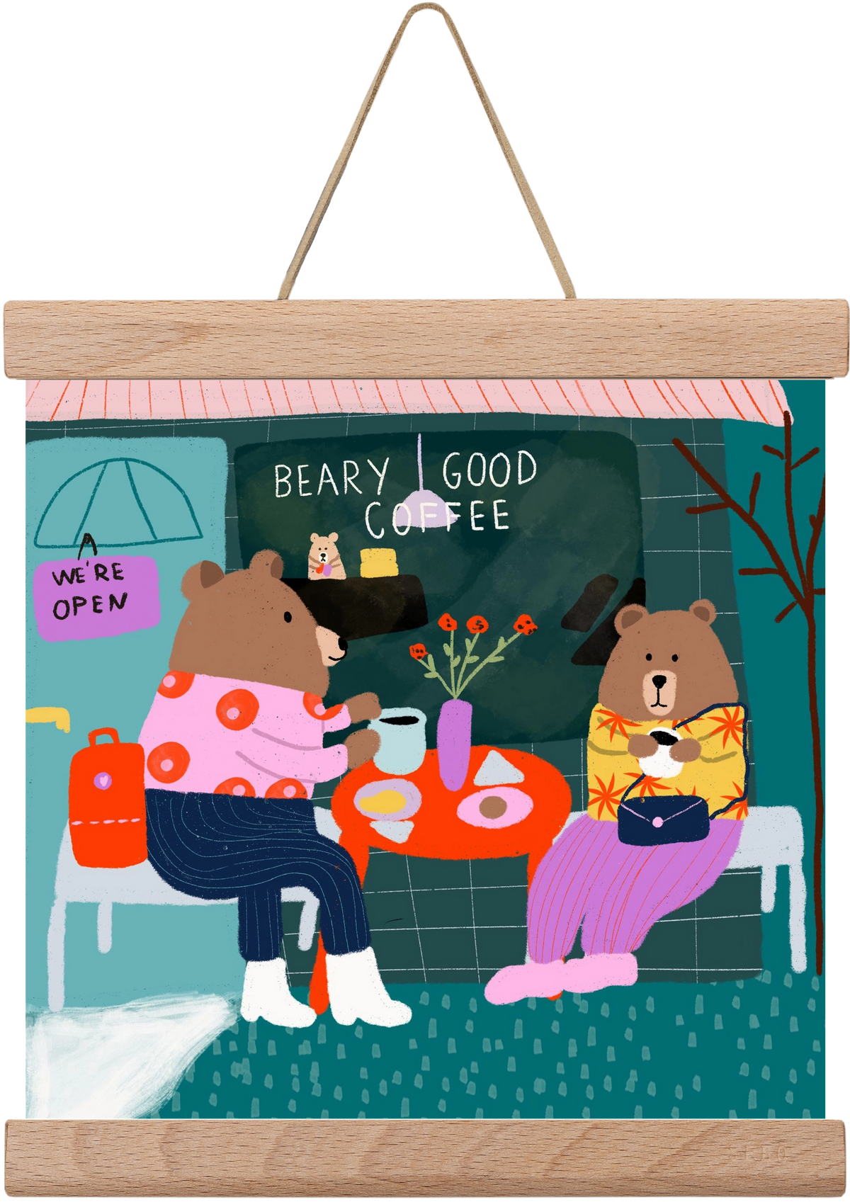 The Bear-y good Coffee Shop , 20x20 cm (20x20 cm), Tölgy akasztó