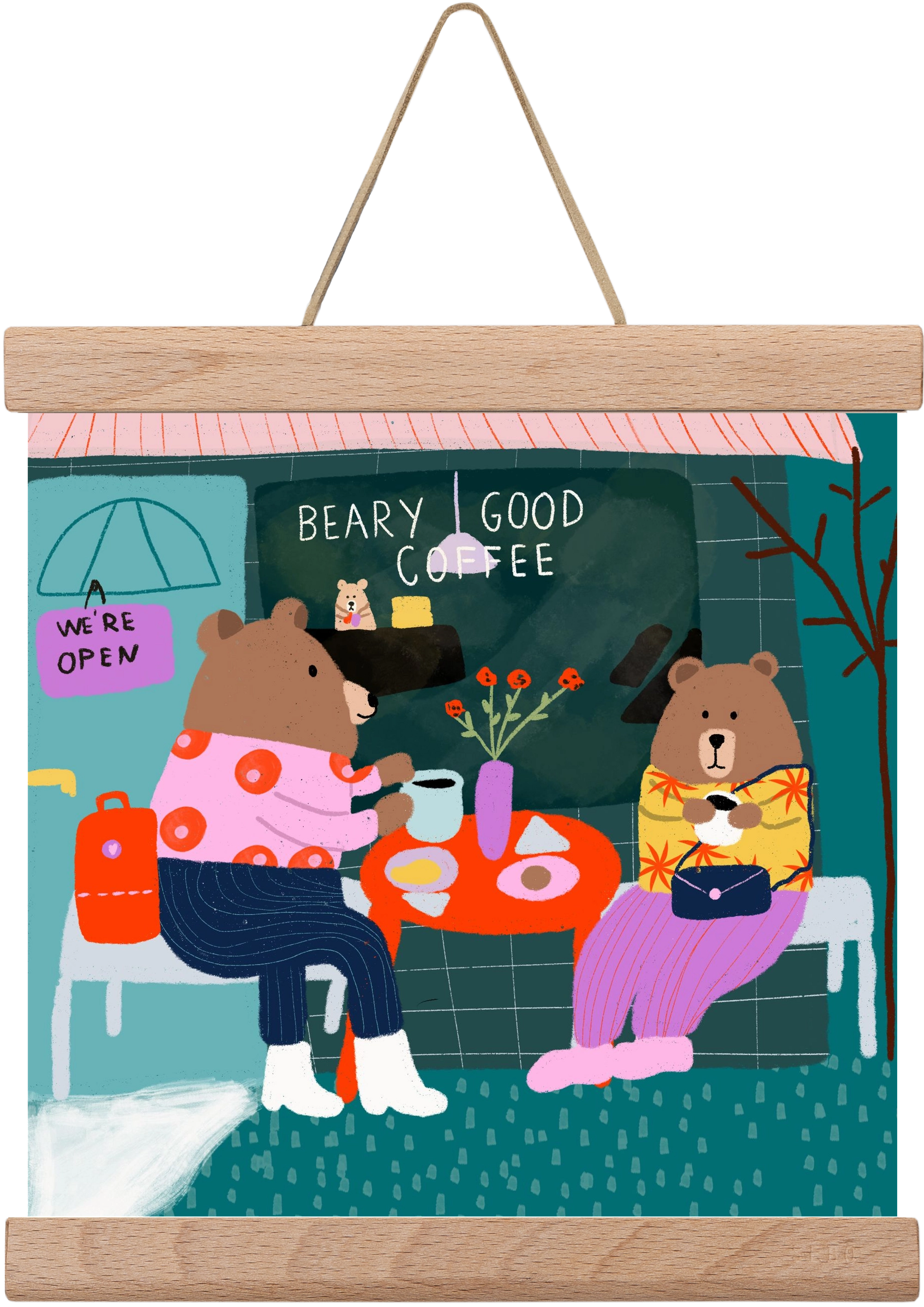 The Bear-y good Coffee Shop , 20x20 cm (20x20 cm), Tölgy akasztó