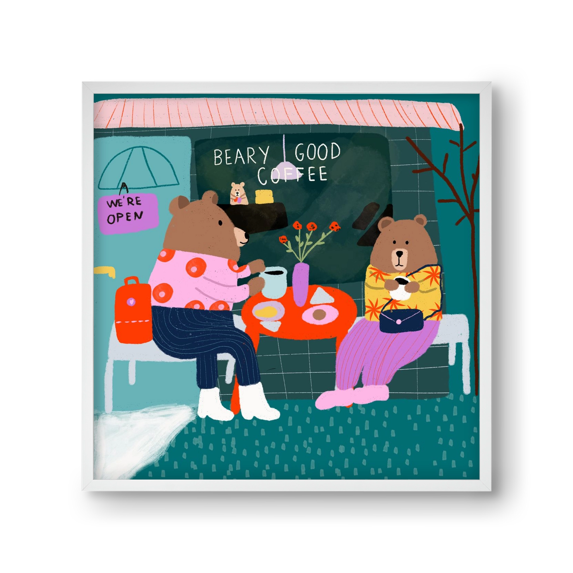 The Bear-y good Coffee Shop , 30x30 cm (30x30 cm), Fehér keret