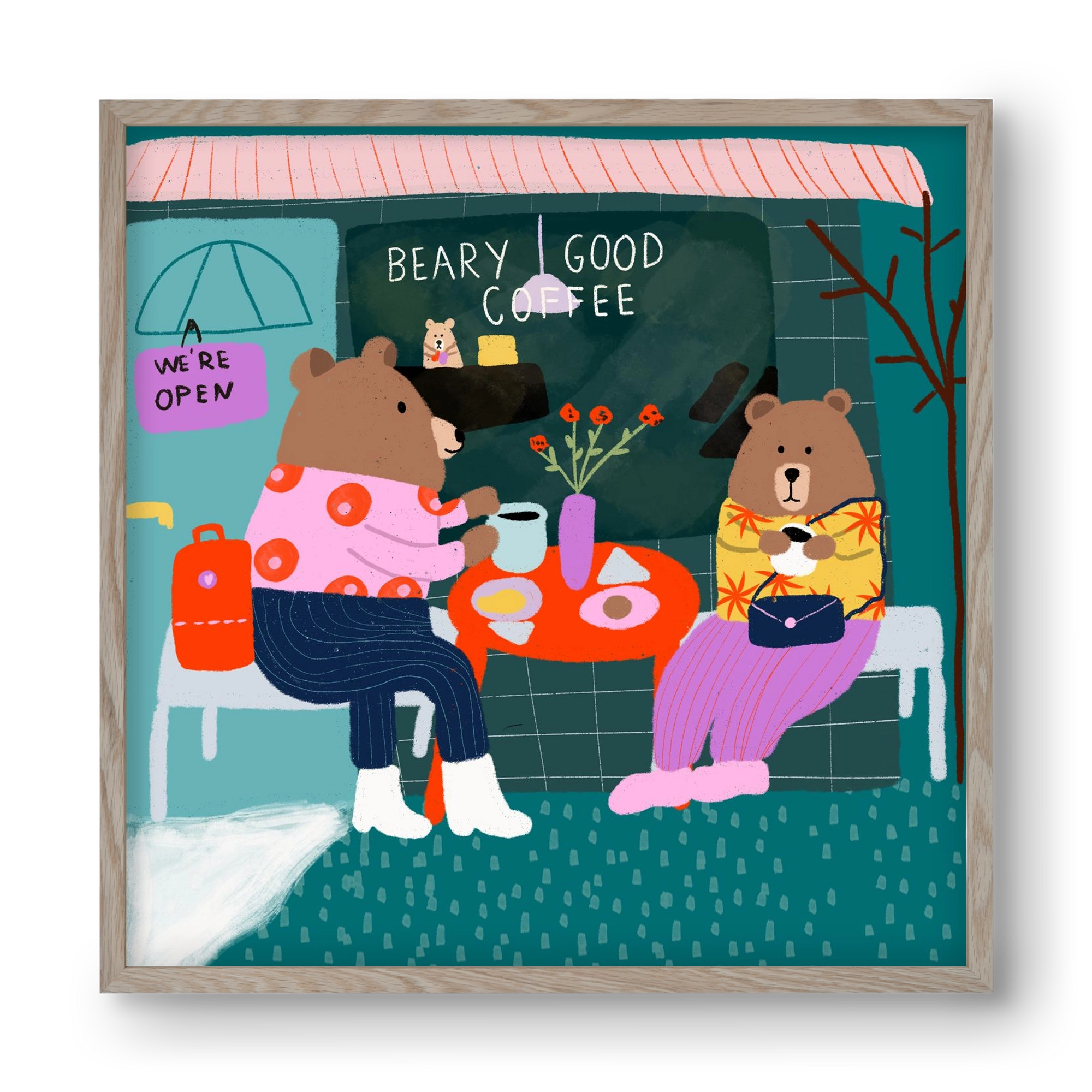 The Bear-y good Coffee Shop , 40x40 cm (40x40 cm), Tölgy keret