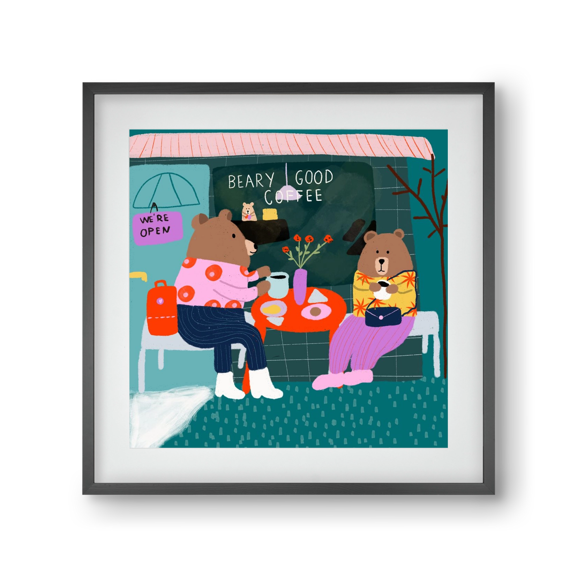 The Bear-y good Coffee Shop , 30x30 cm (20x20 cm), Fekete keret, paszpartuval