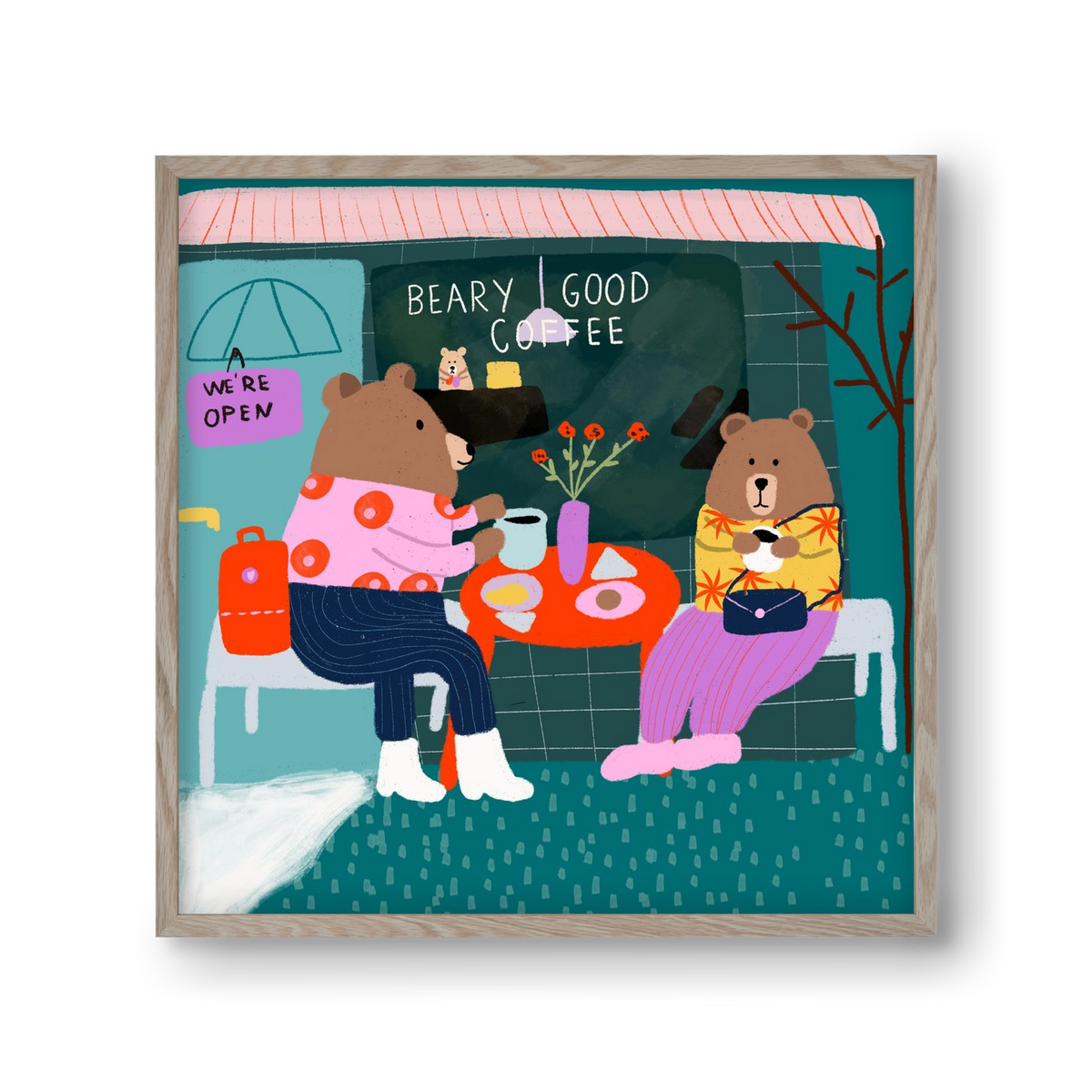 The Bear-y good Coffee Shop , 30x30 cm (30x30 cm), Tölgy keret