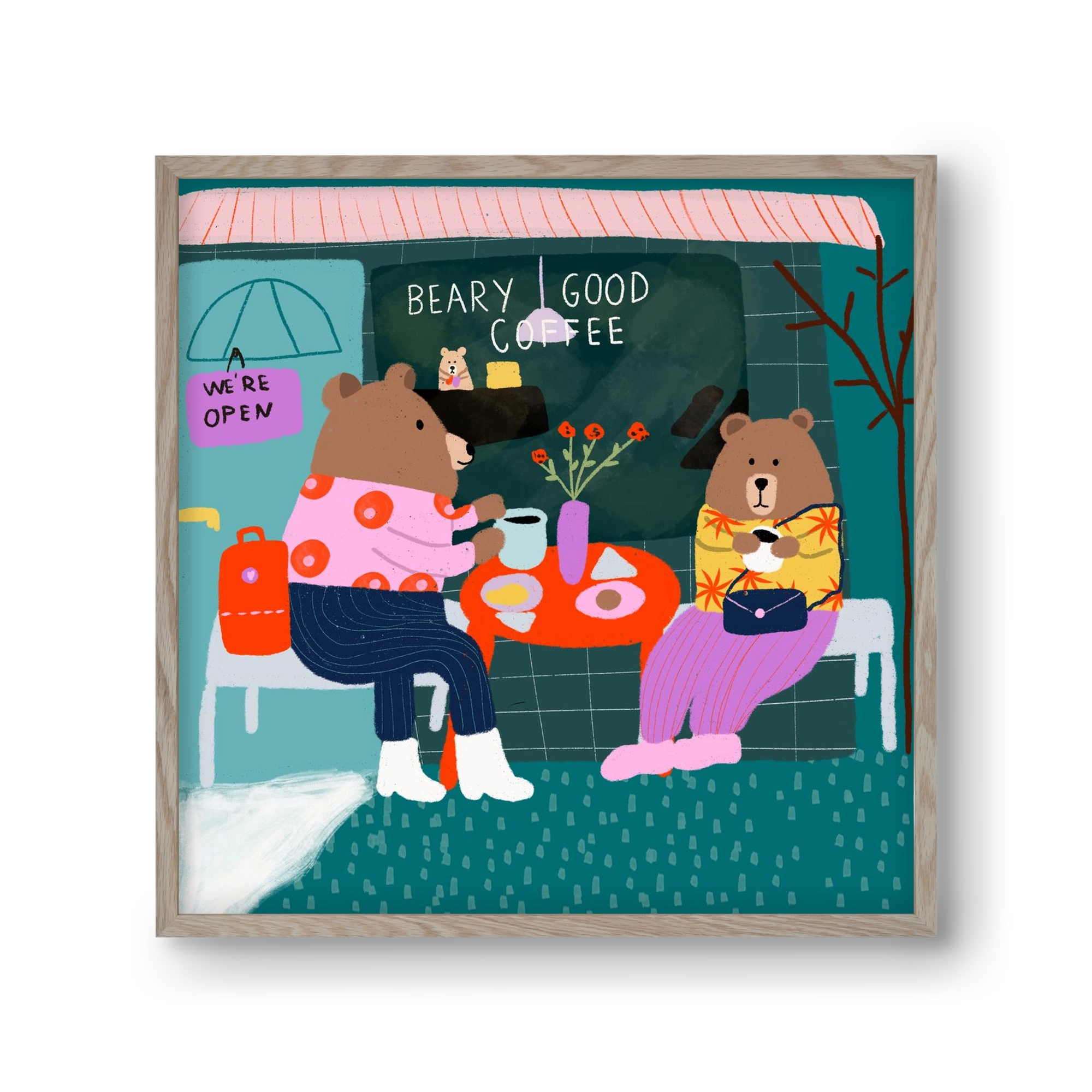 The Bear-y good Coffee Shop , 30x30 cm (30x30 cm), Tölgy keret