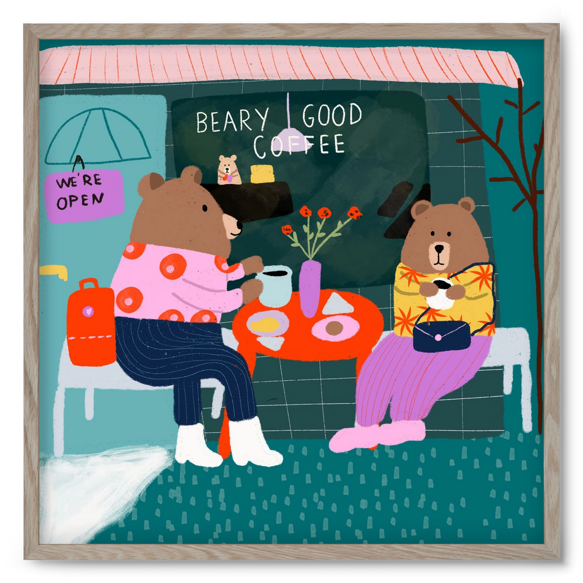 The Bear-y good Coffee Shop , 50x50 cm (50x50 cm), Tölgy keret