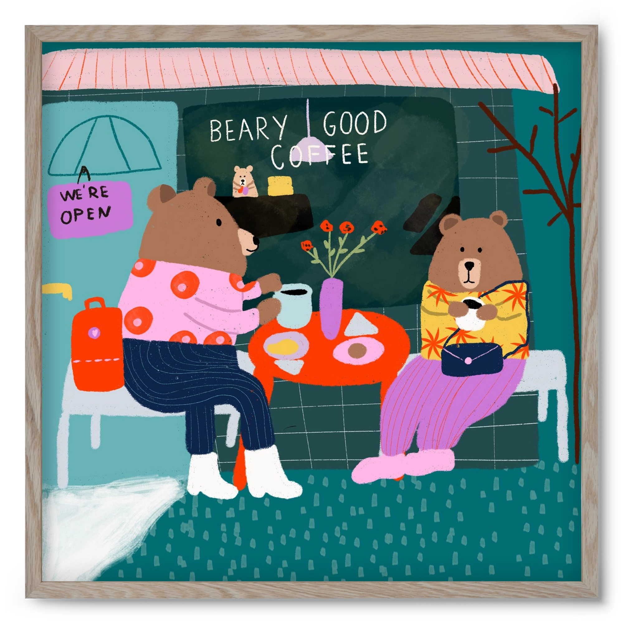 The Bear-y good Coffee Shop , 50x50 cm (50x50 cm), Tölgy keret