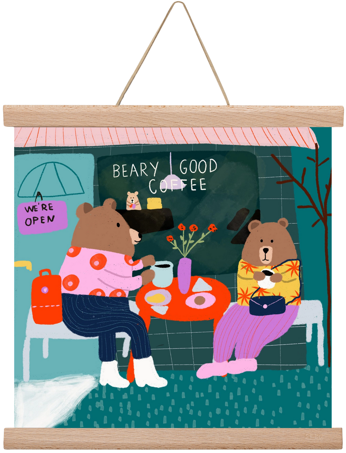 The Bear-y good Coffee Shop , 30x30 cm (30x30 cm), Tölgy akasztó