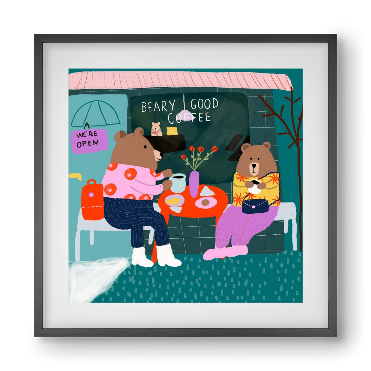 The Bear-y good Coffee Shop , 40x40 cm (30x30 cm), Fekete keret, paszpartuval