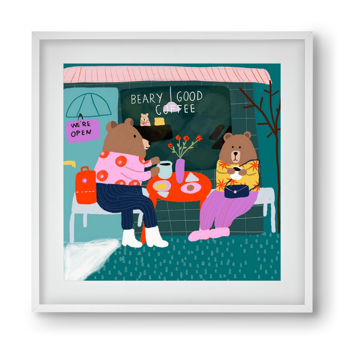 The Bear-y good Coffee Shop , 40x40 cm (30x30 cm), Fehér keret, paszpartuval