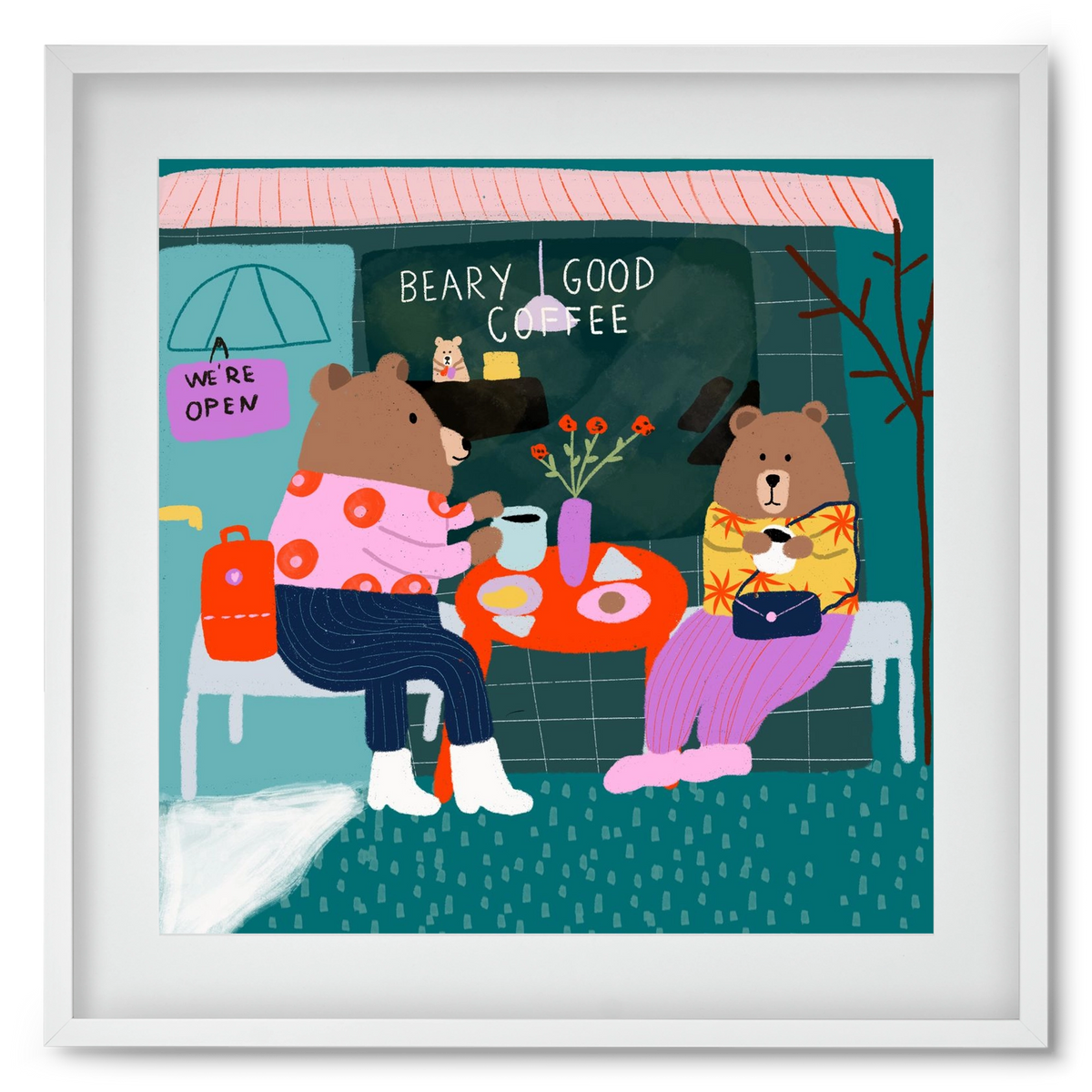The Bear-y good Coffee Shop , 50x50 cm (40x40 cm), Fehér keret, paszpartuval