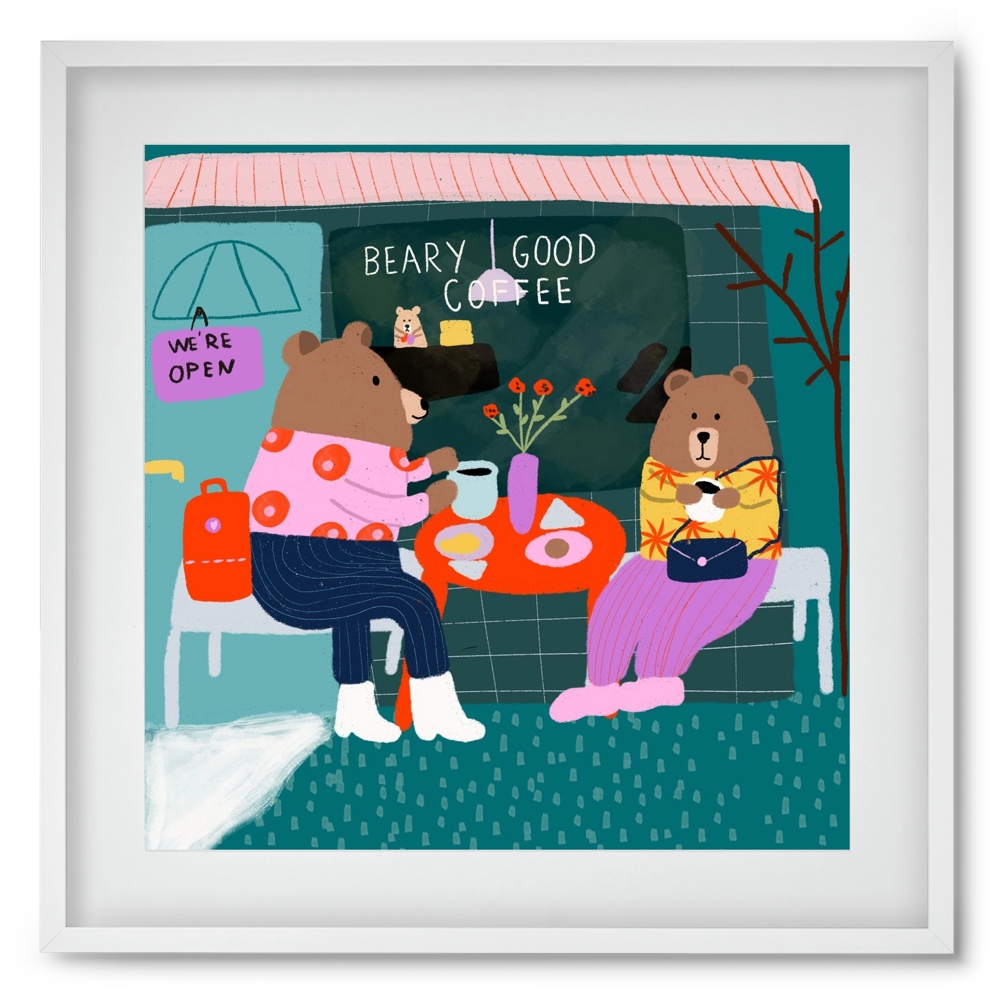 The Bear-y good Coffee Shop , 50x50 cm (40x40 cm), Fehér keret, paszpartuval