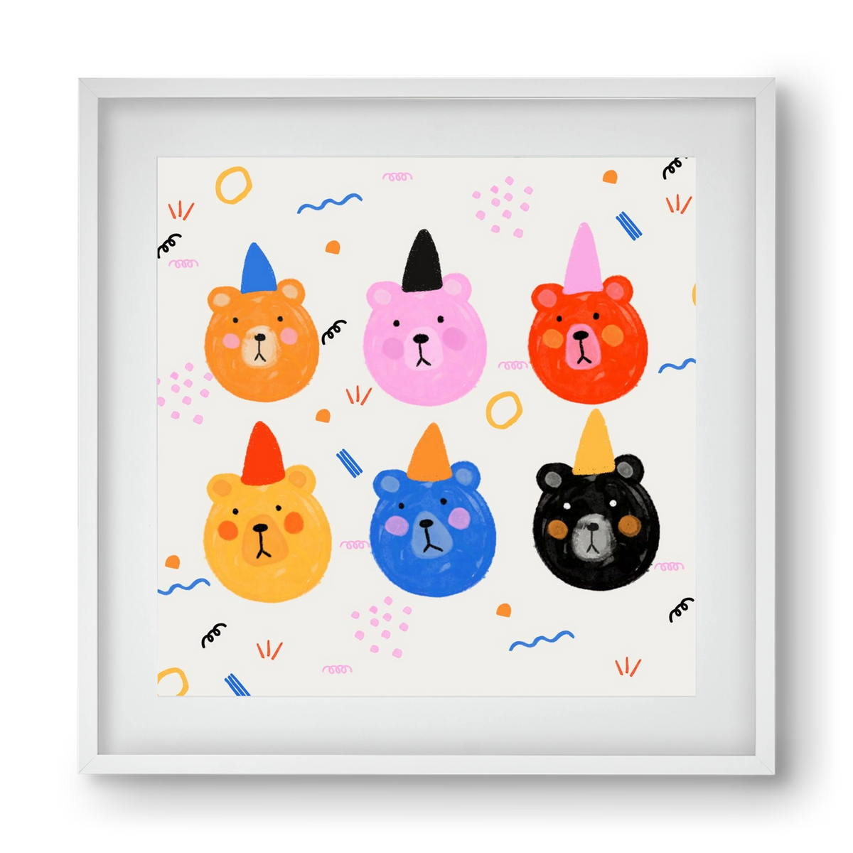 Party Bears , 40x40 cm (30x30 cm), Fehér keret, paszpartuval